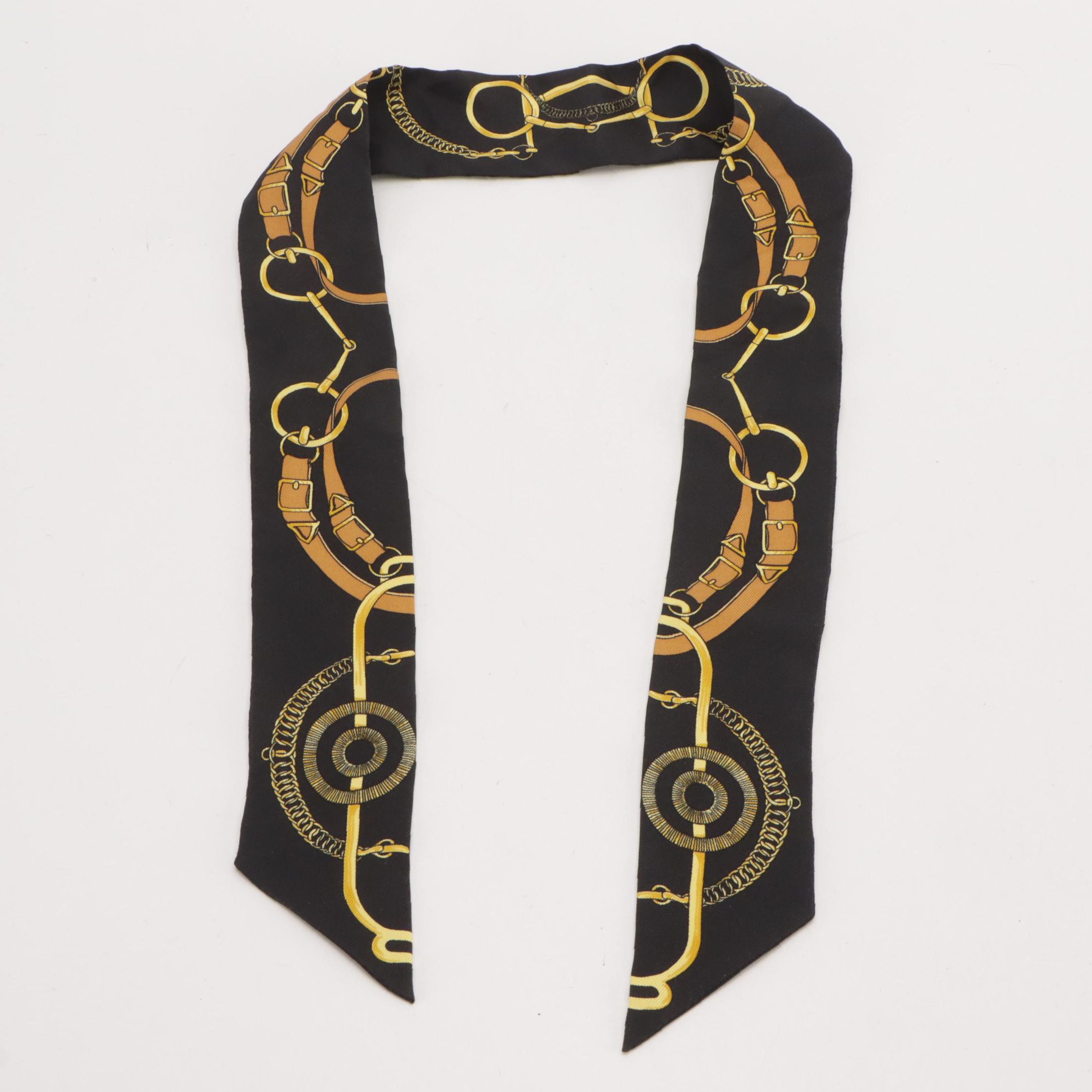 Hermès Equestrian Motif Silk Twilly Scarf