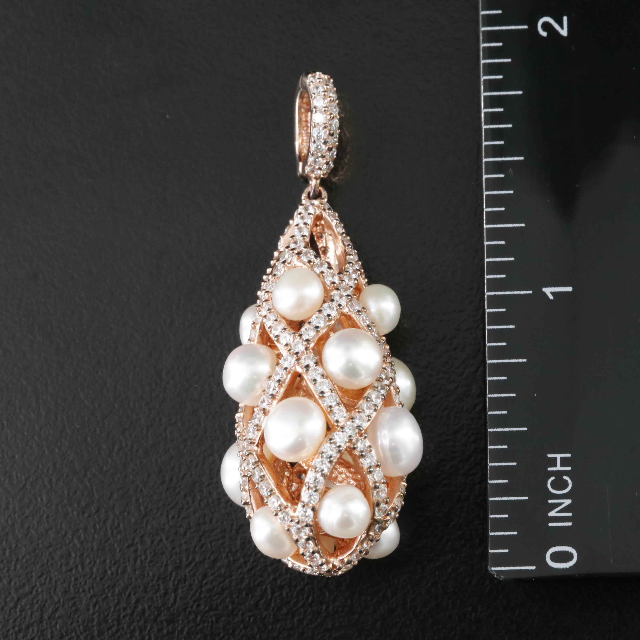 Sterling Pearl and CZ Pendant and Ring Set