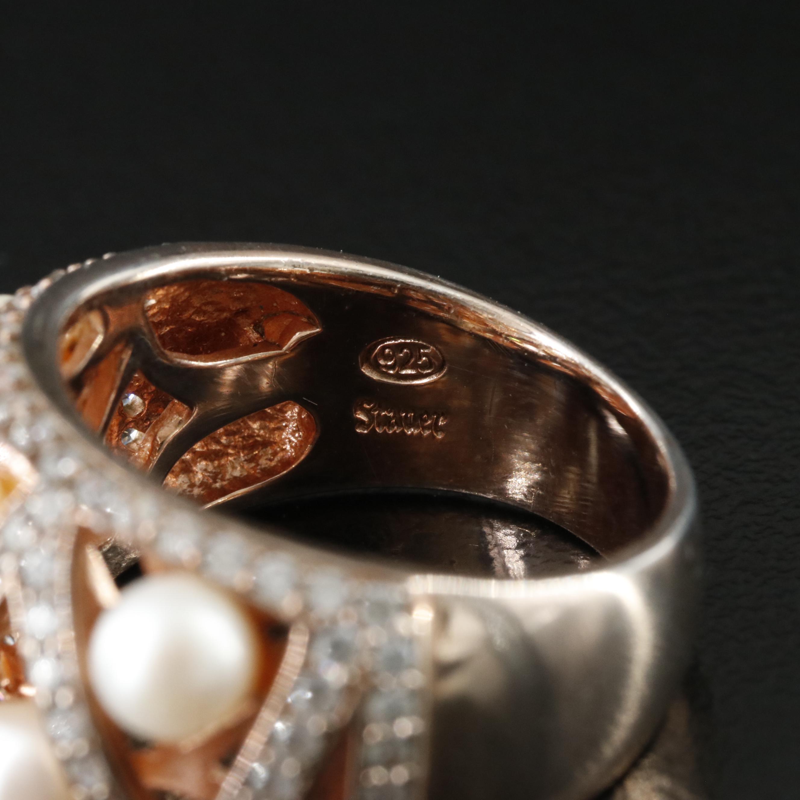 Sterling Pearl and CZ Pendant and Ring Set