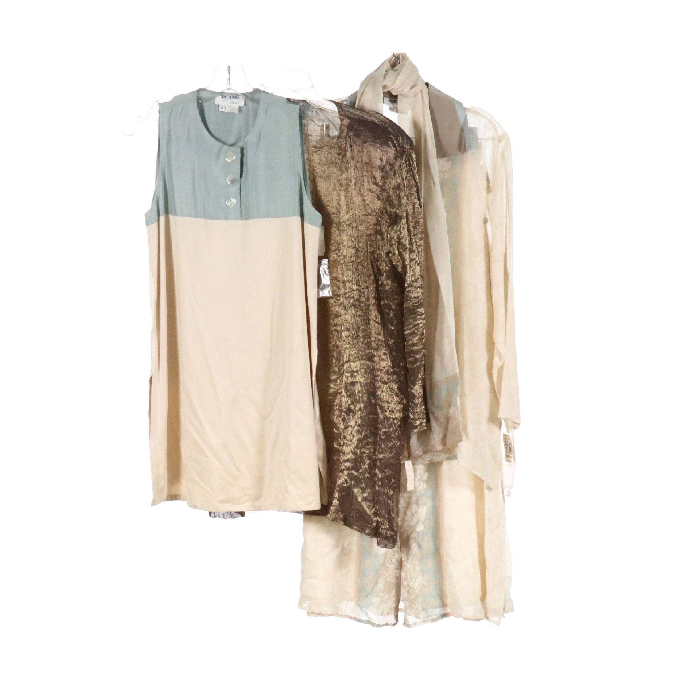 Tere Tereba Silk Sleeveless Dress, Patterned Button-UP and Skirt Set W/ More