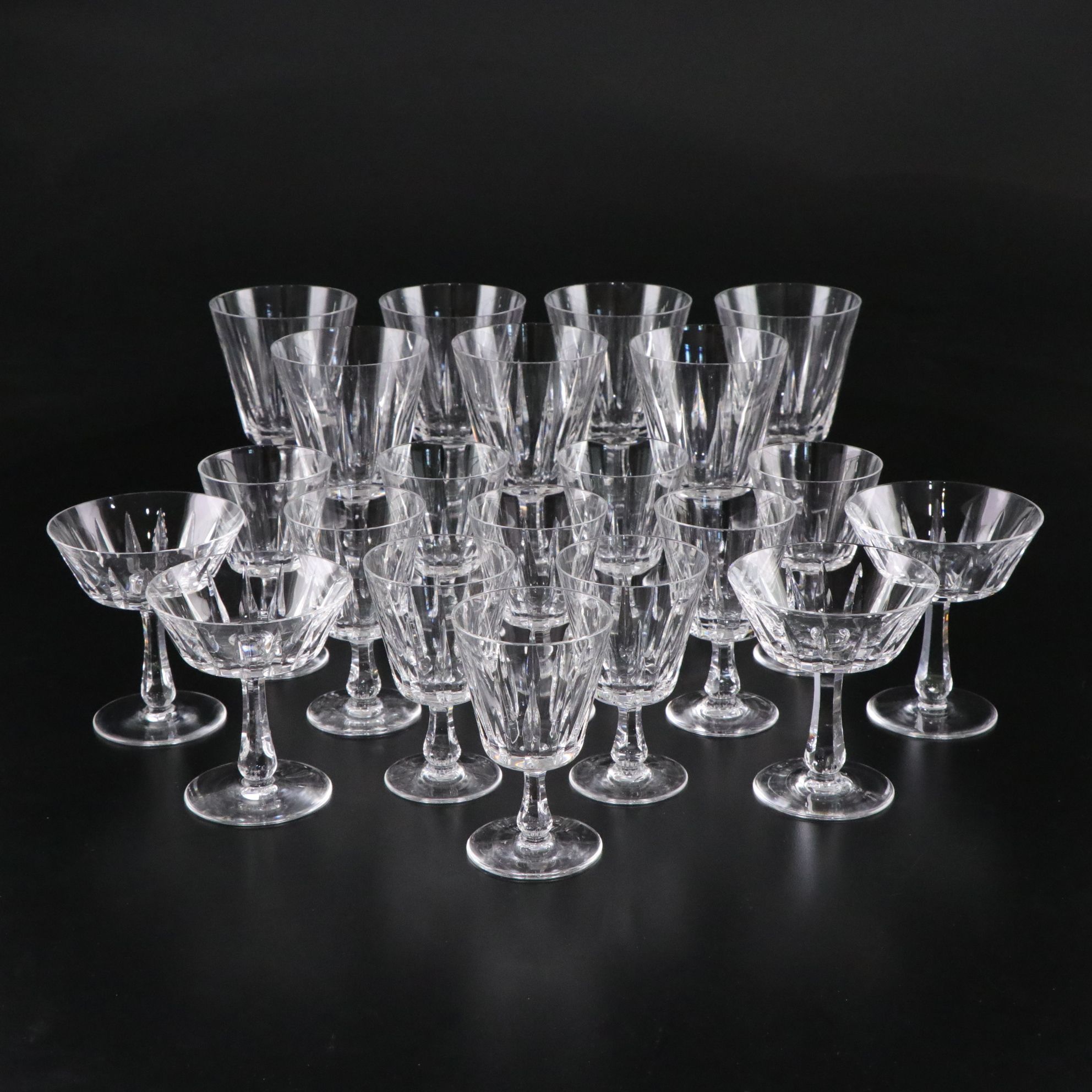 Royal Leerdam "Van Dijck" Crystal Water Goblets, Champagne Coupes & Wine Glasses