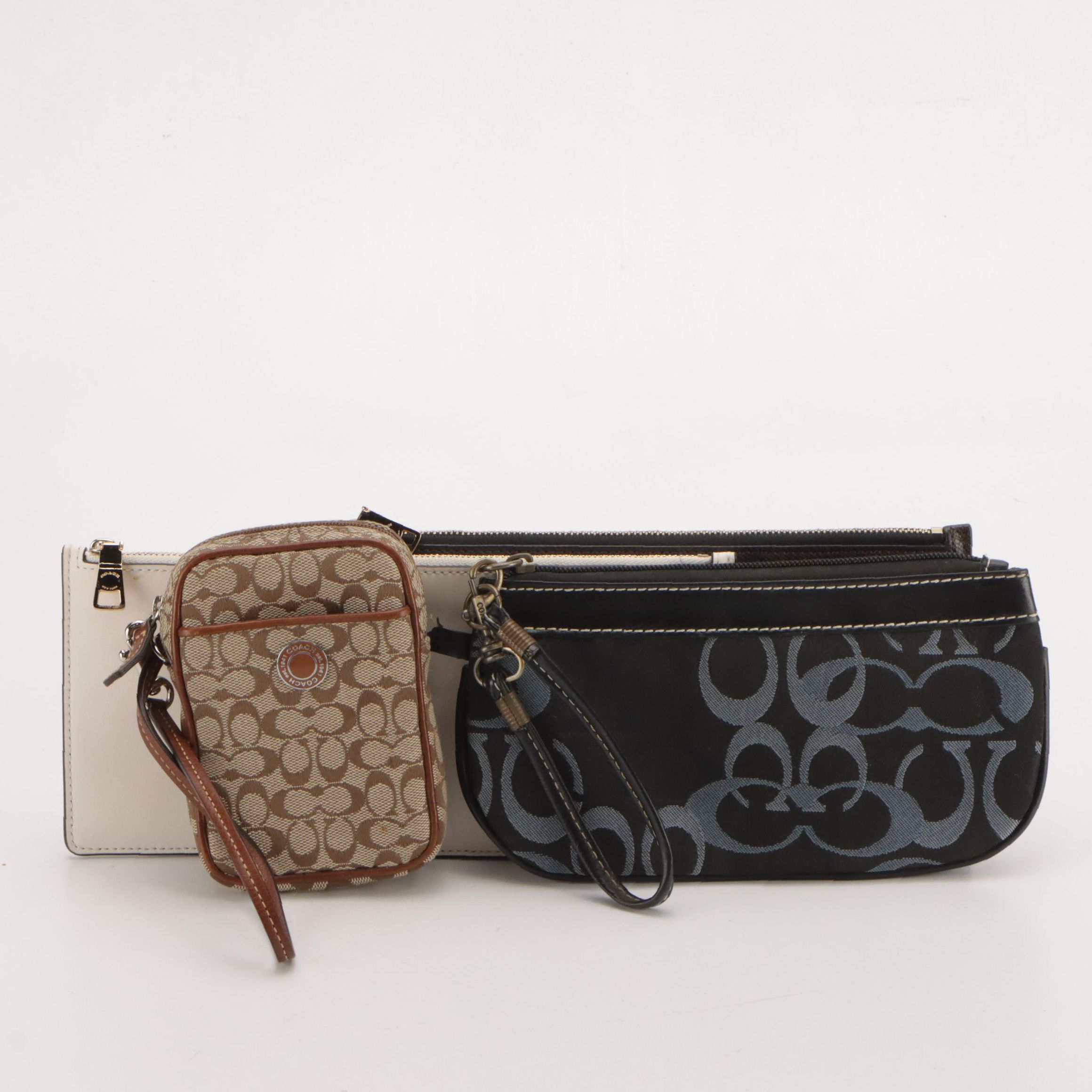 Coach Signature Canvas and White Leather Inserts, Zip Pouch and Phone Holder