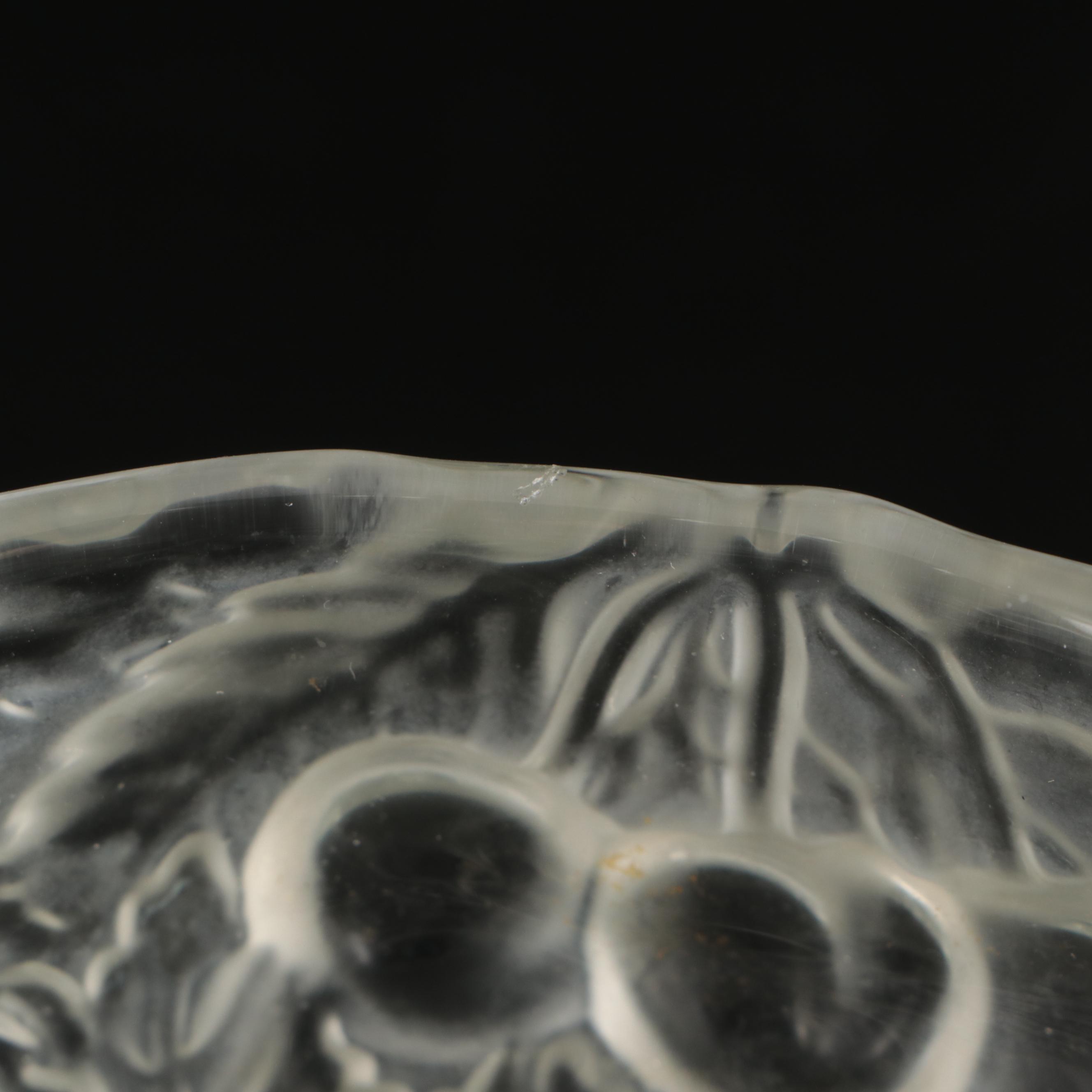 Josef Inwald Frosted Cherry Motif Barolac Czech Pressed Glass Vase, 1930s