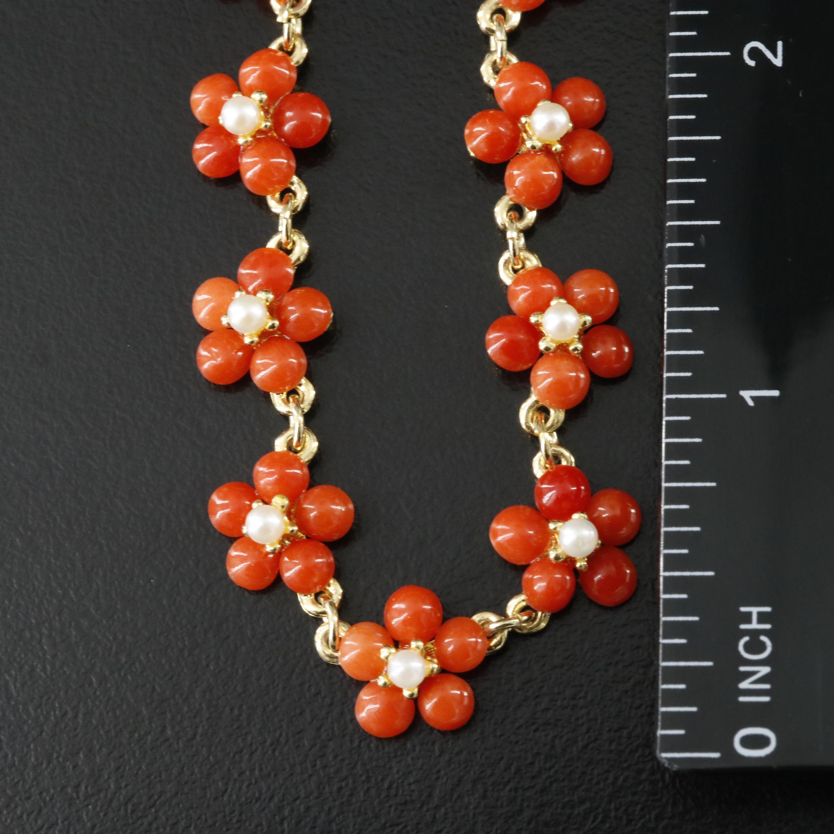 Floral Gemstone Jewelry Including Swoboda Necklace and Brooch Set and Coral