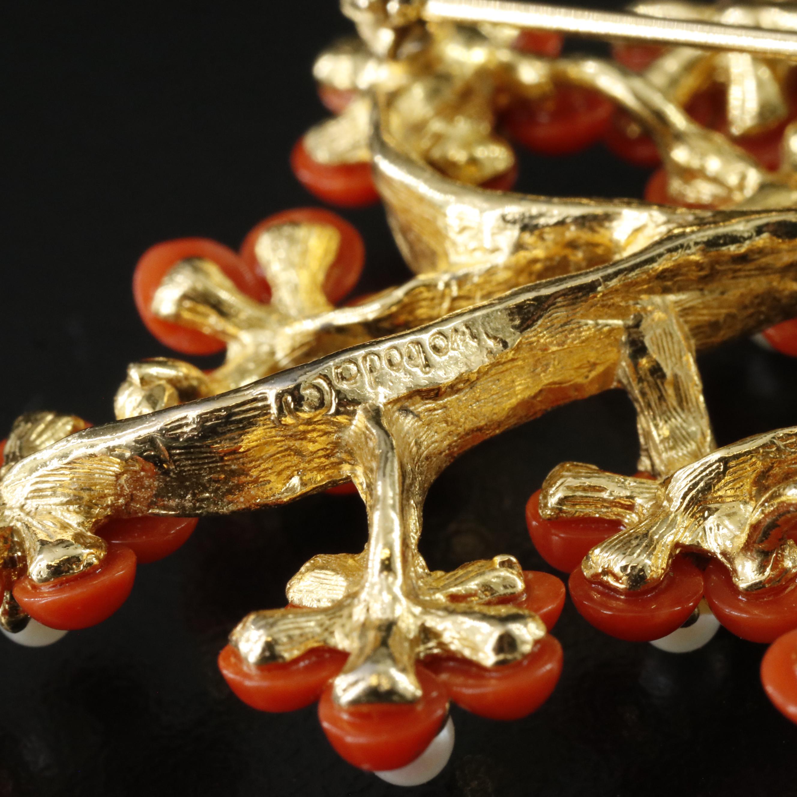 Floral Gemstone Jewelry Including Swoboda Necklace and Brooch Set and Coral