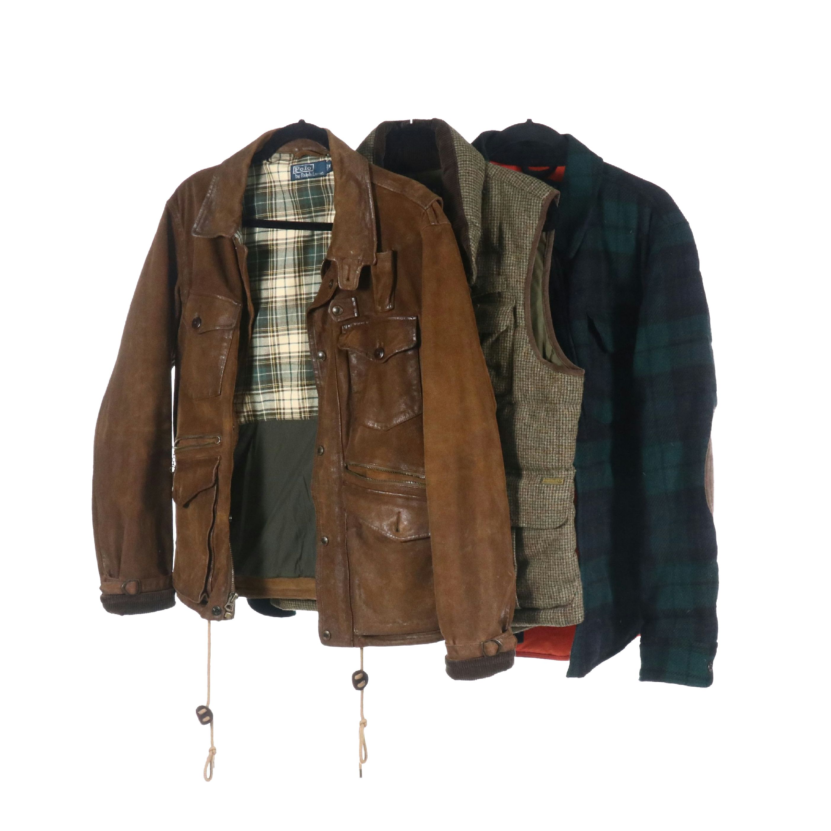 Polo Ralph Lauren Wool Puffer Vest and Shirt Jacket, Oiled Nubuck Suede Jacket
