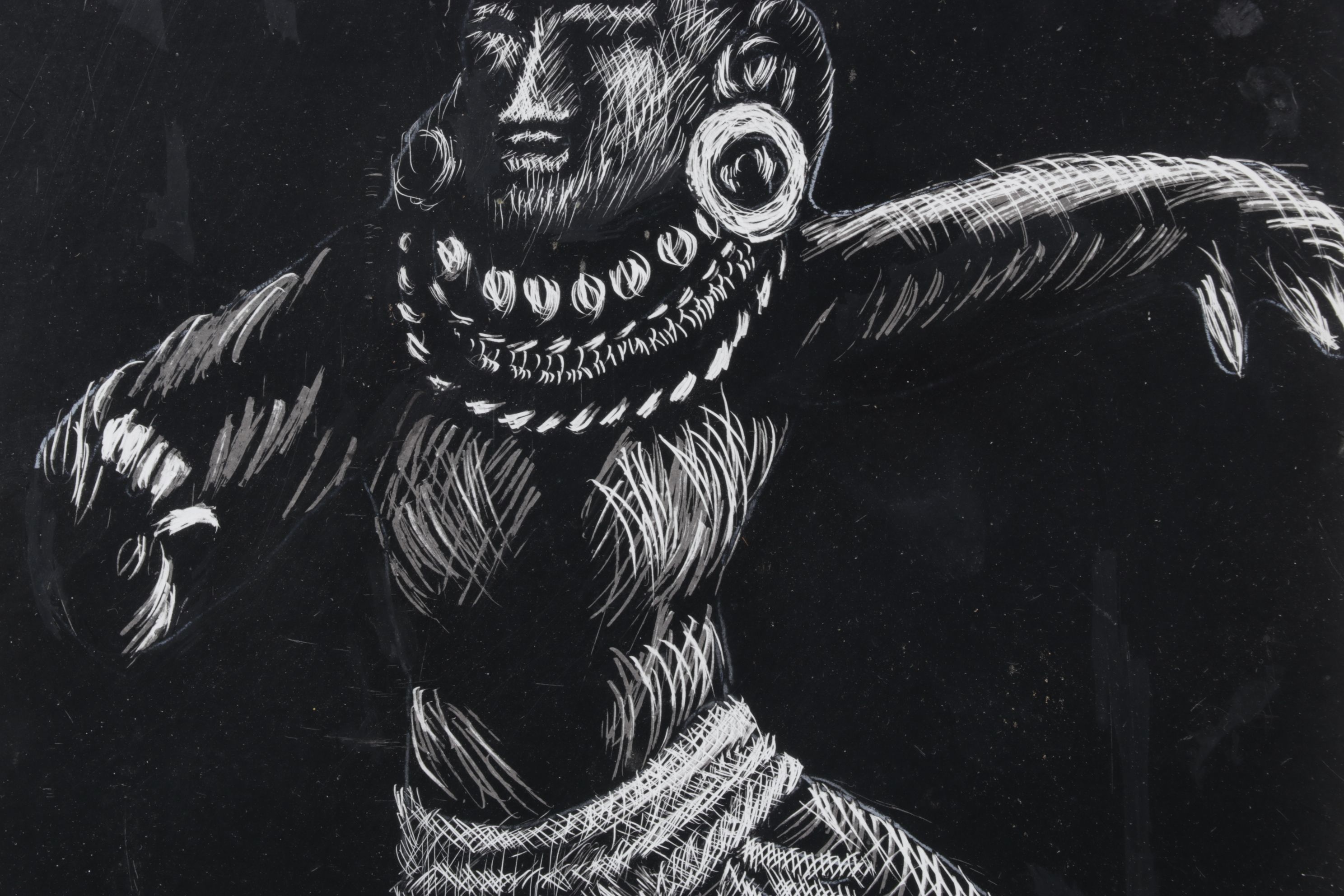 Helen D. Simon Scratchboard Portrait of Ethnic Thai Dancer, Mid-20th Century