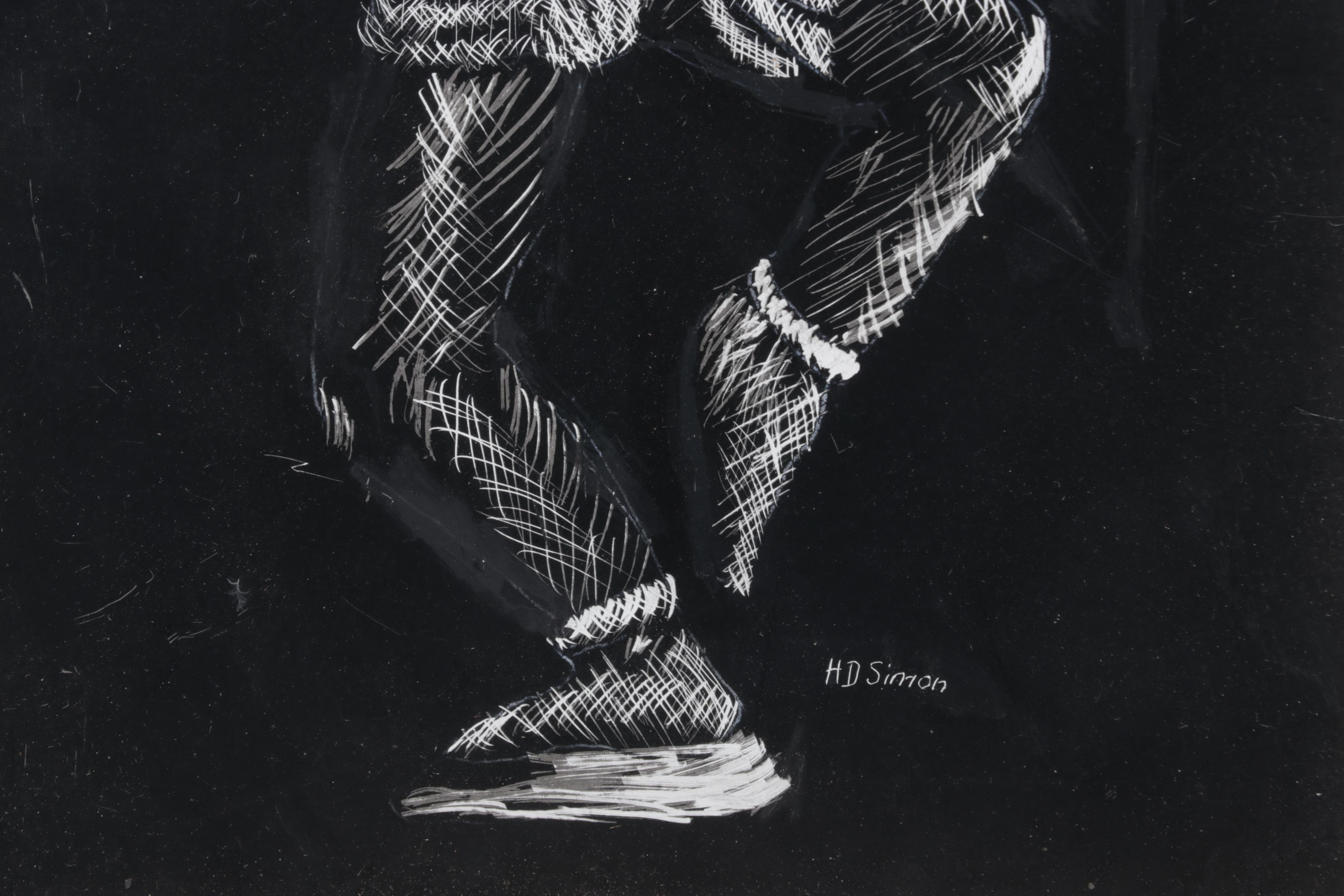 Helen D. Simon Scratchboard Portrait of Ethnic Thai Dancer, Mid-20th Century