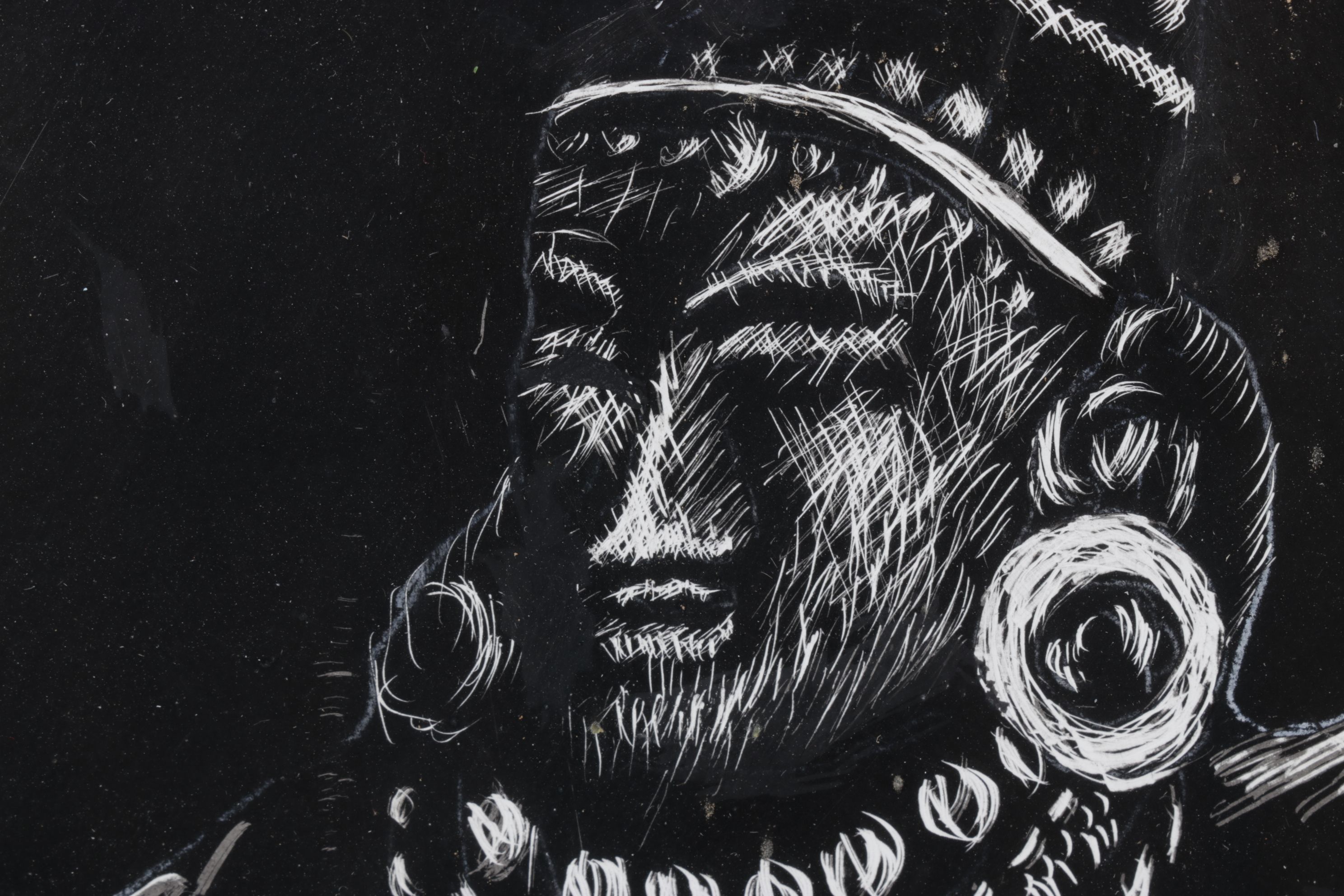 Helen D. Simon Scratchboard Portrait of Ethnic Thai Dancer, Mid-20th Century