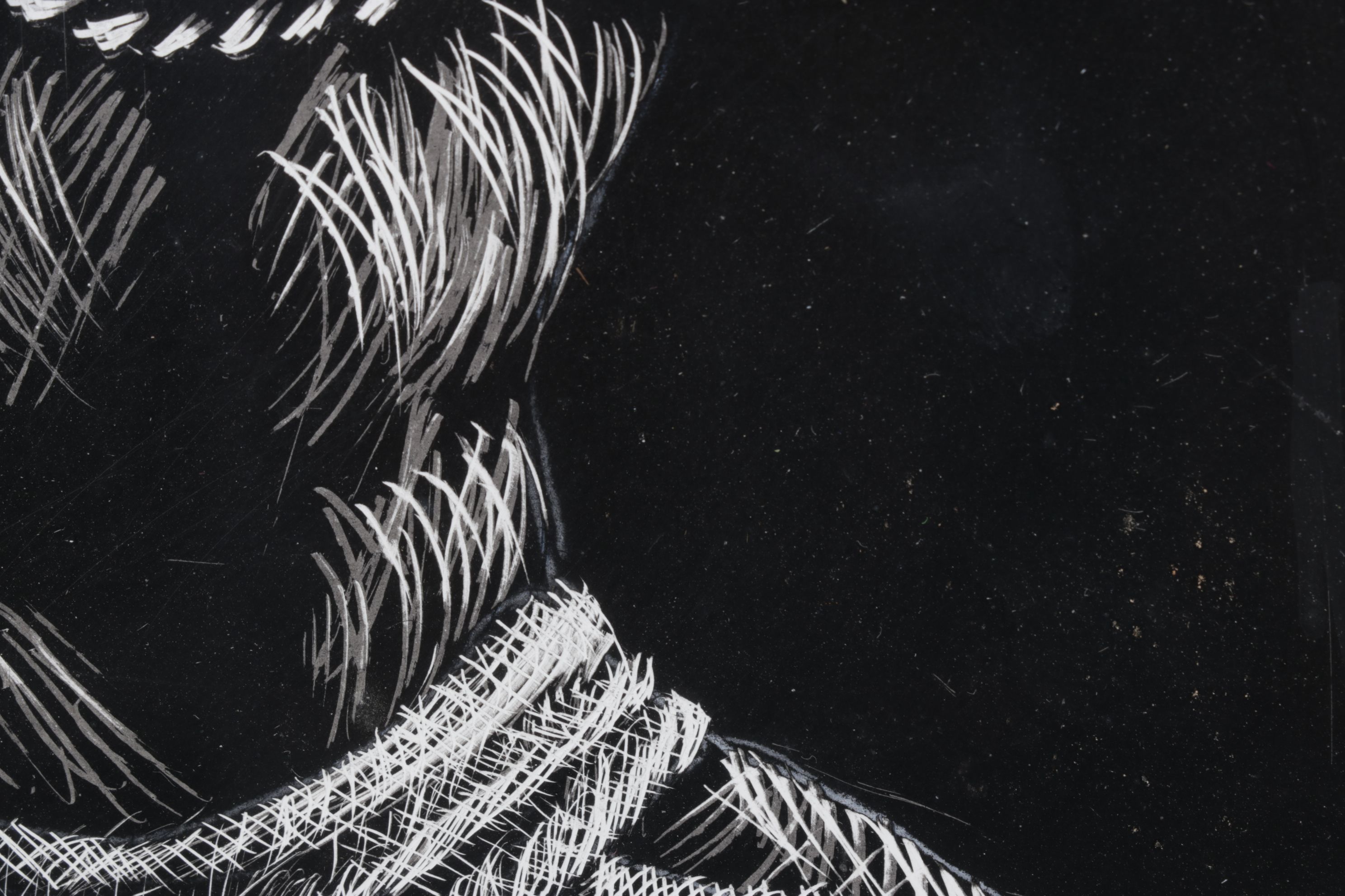 Helen D. Simon Scratchboard Portrait of Ethnic Thai Dancer, Mid-20th Century