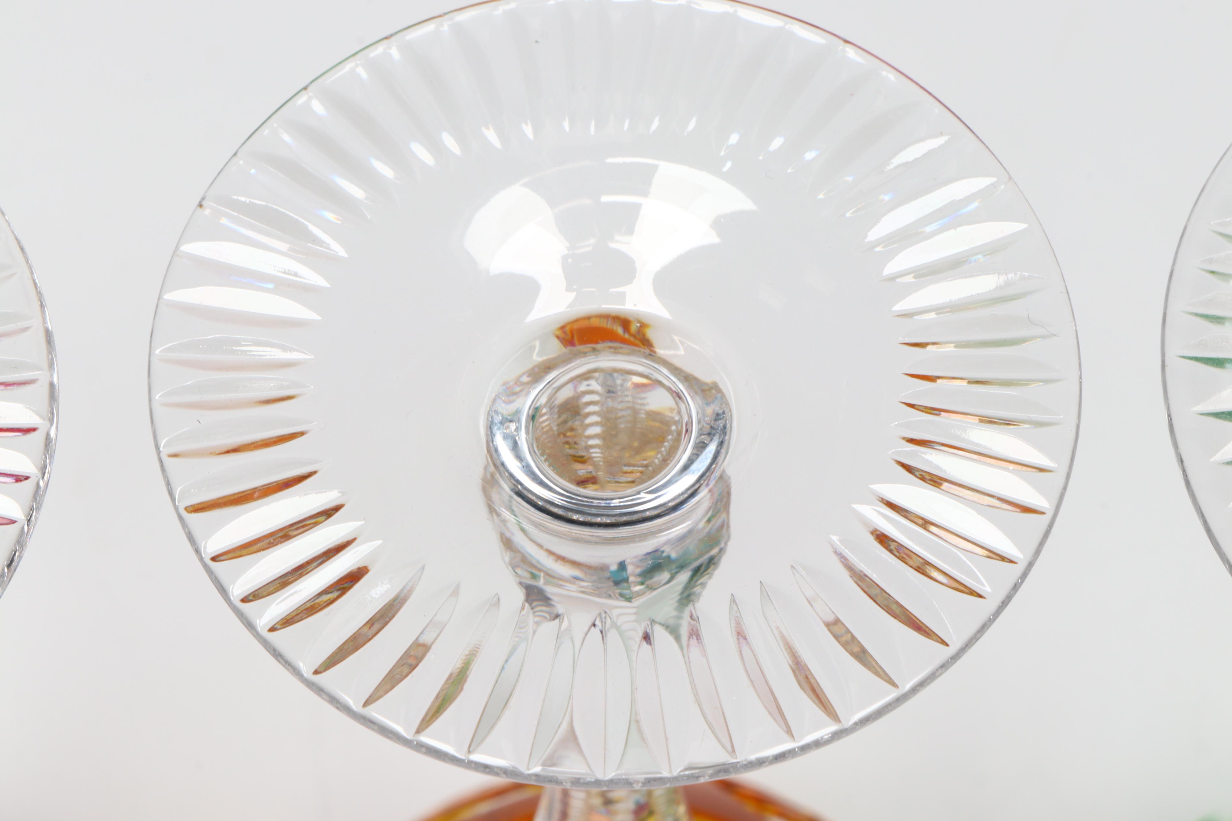 Bohemian Style Multicolored Cut to Clear Wine Glasses