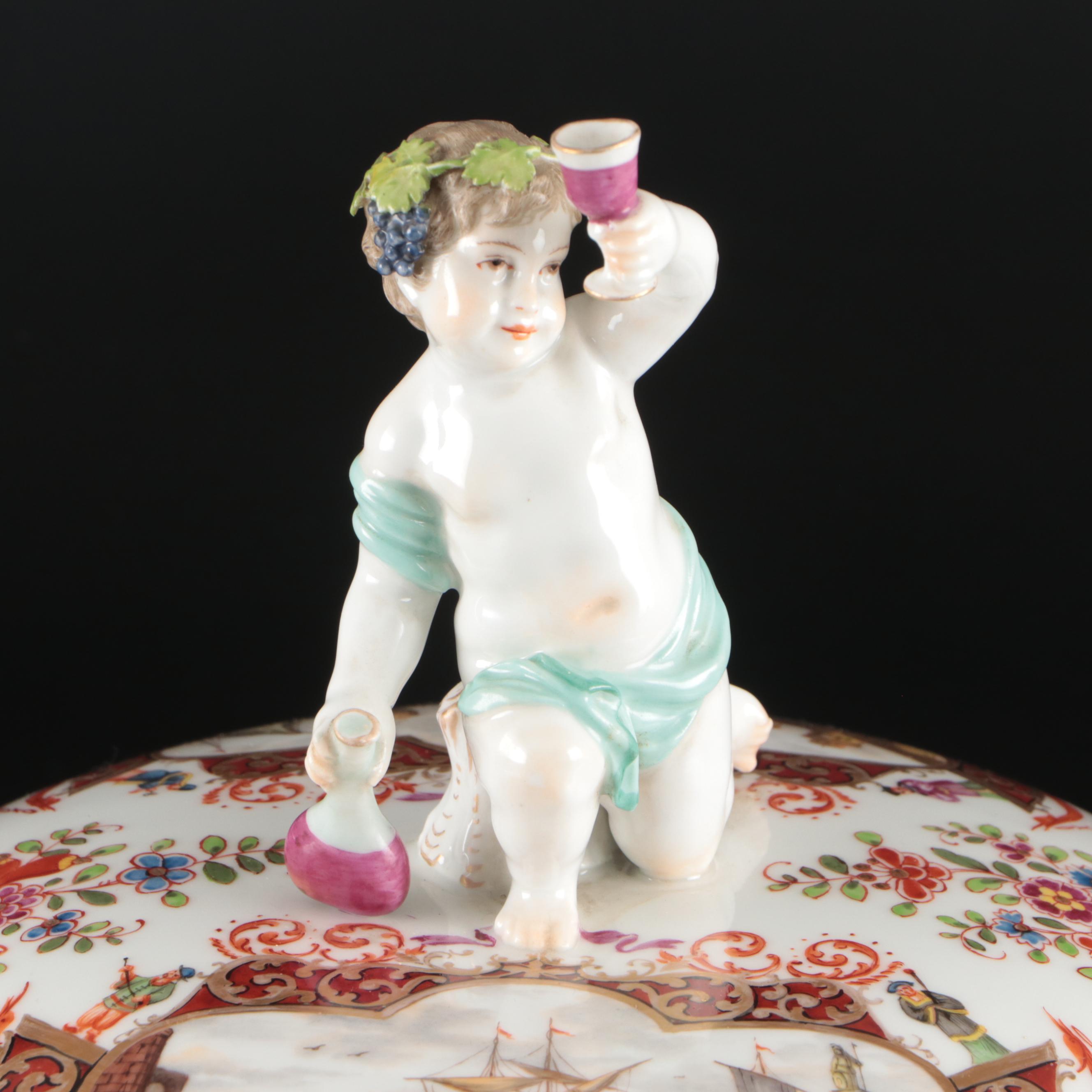 KPM Porcelain Tureen with Baby Bacchus Finial, 1870-1945