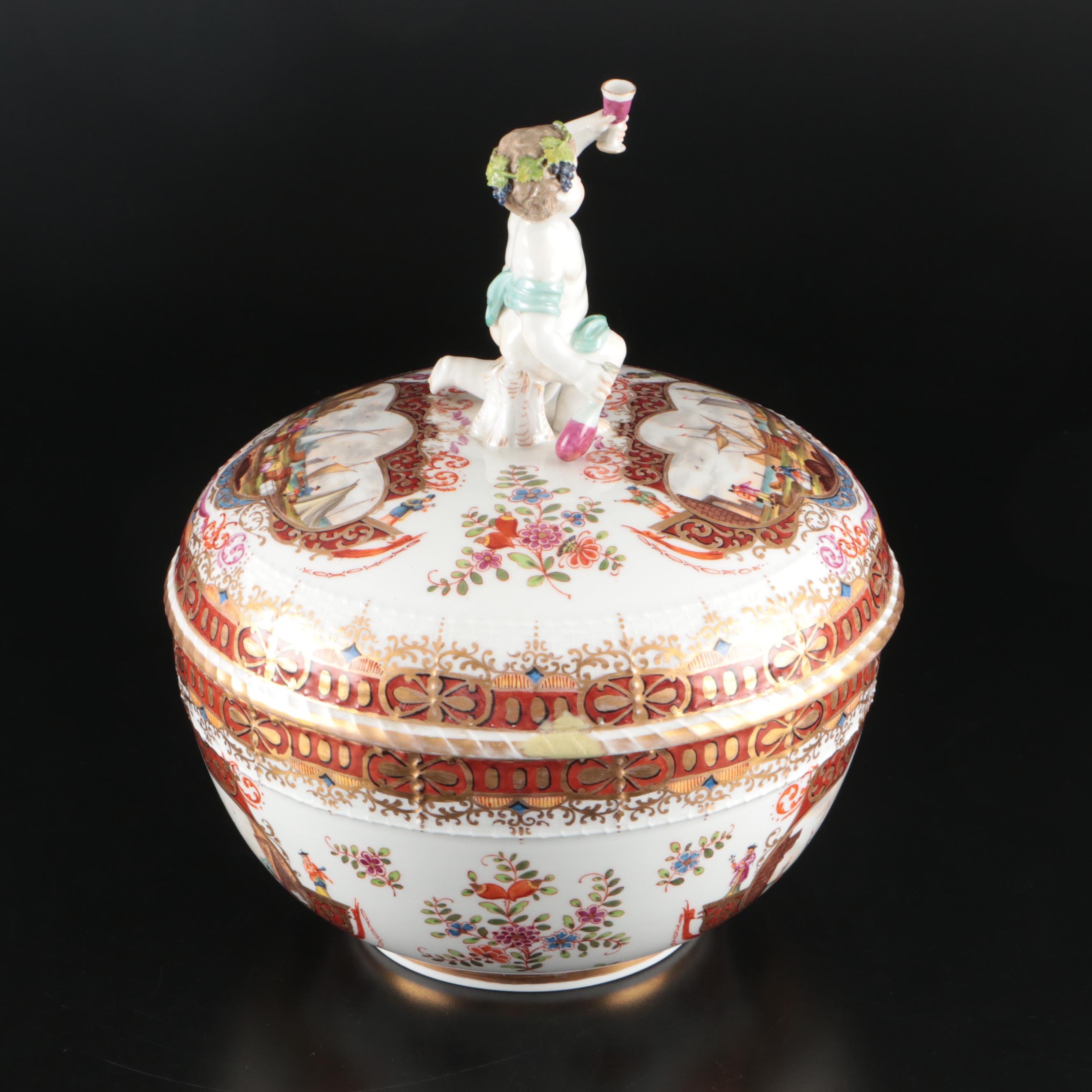KPM Porcelain Tureen with Baby Bacchus Finial, 1870-1945