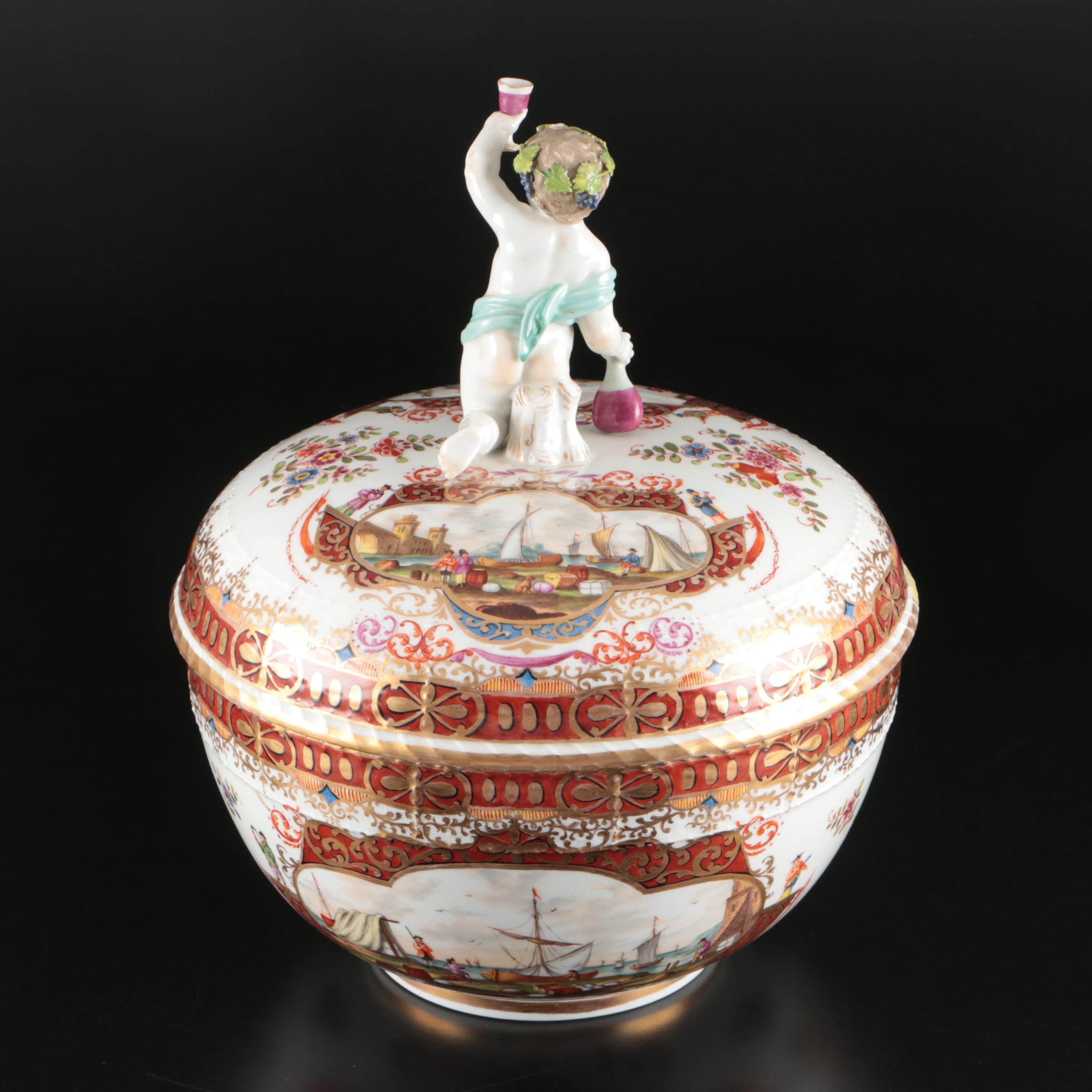 KPM Porcelain Tureen with Baby Bacchus Finial, 1870-1945