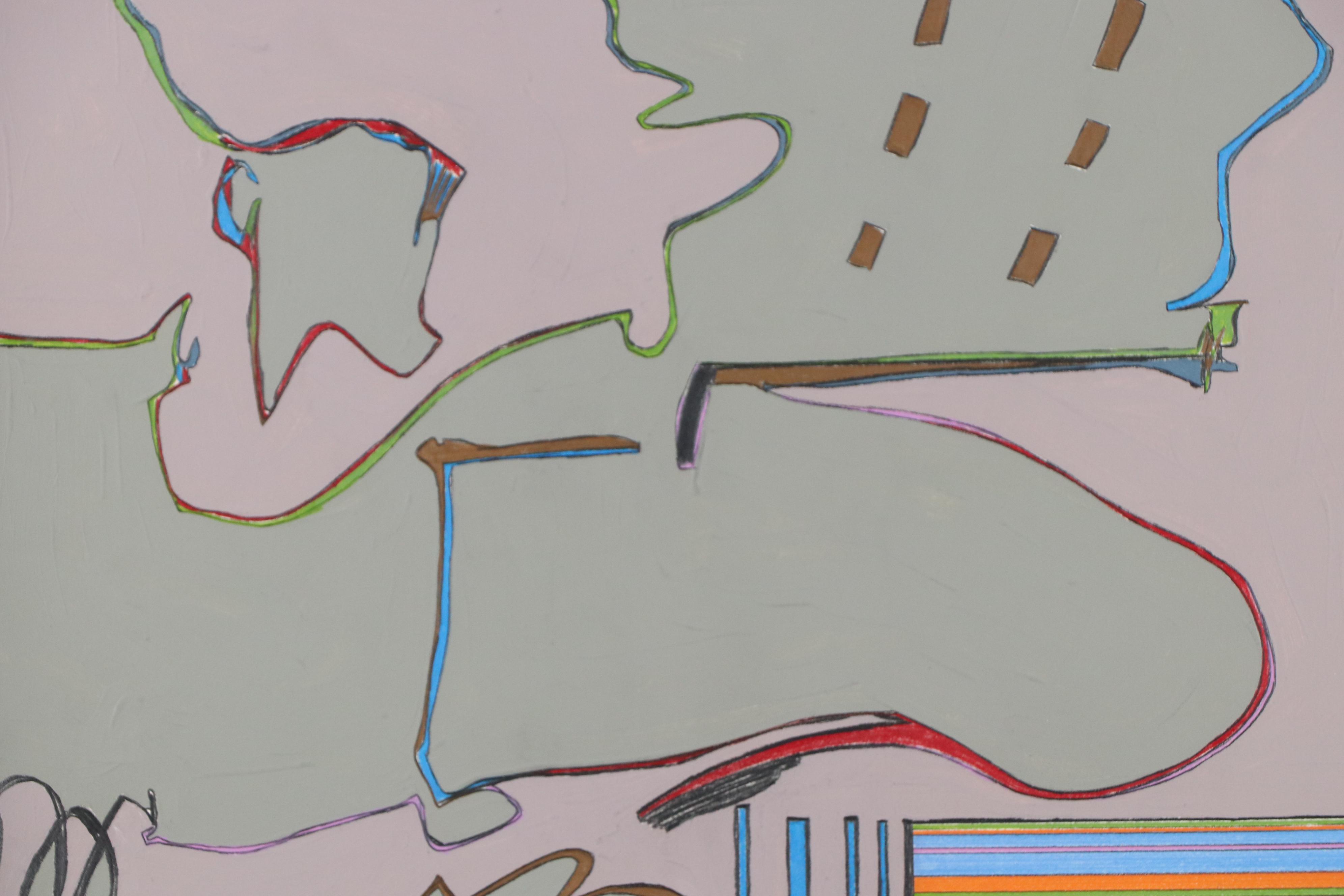 Harry Hilson Abstract Mixed Media Painting in Grey and Purple, Late 20th Century