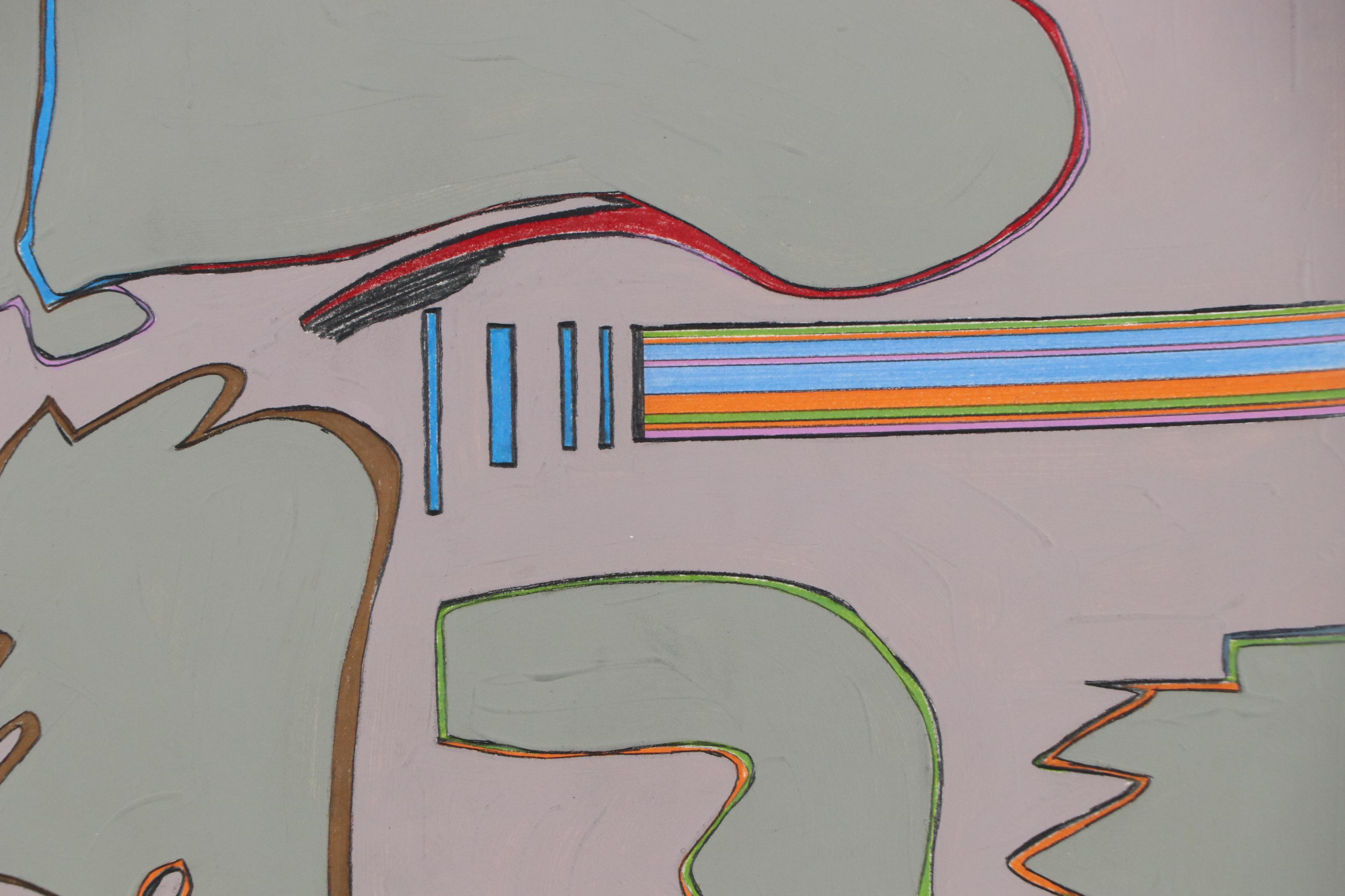 Harry Hilson Abstract Mixed Media Painting in Grey and Purple, Late 20th Century