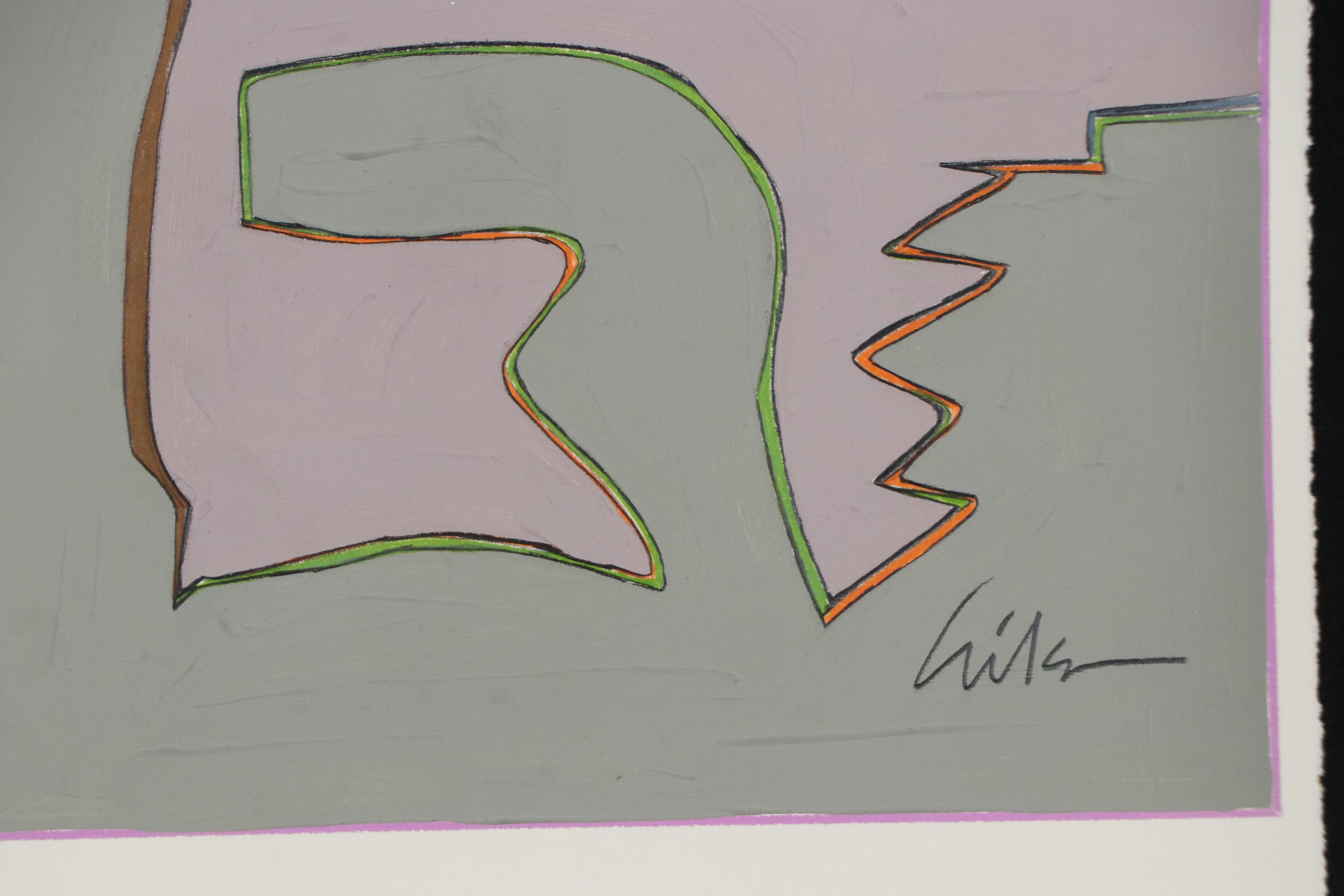 Harry Hilson Abstract Mixed Media Painting in Grey and Purple, Late 20th Century