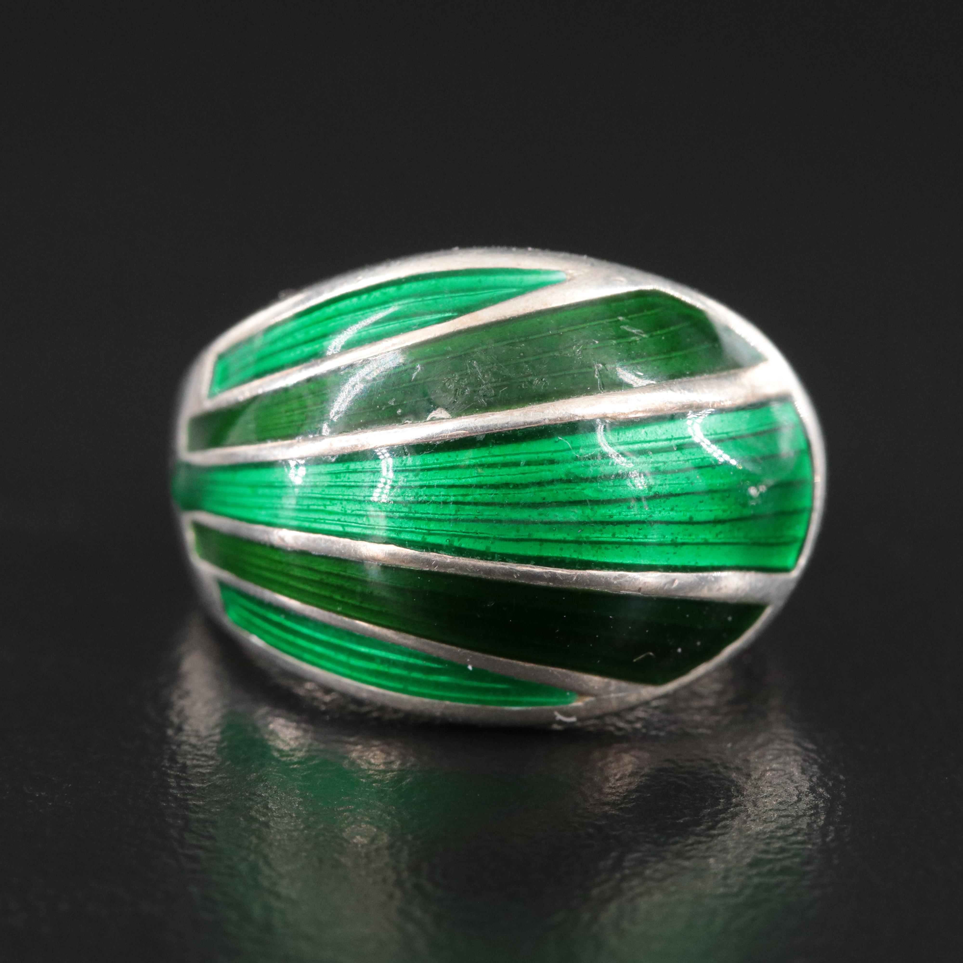 David Andersen Sterling Guilloché Enamel Dome Ring