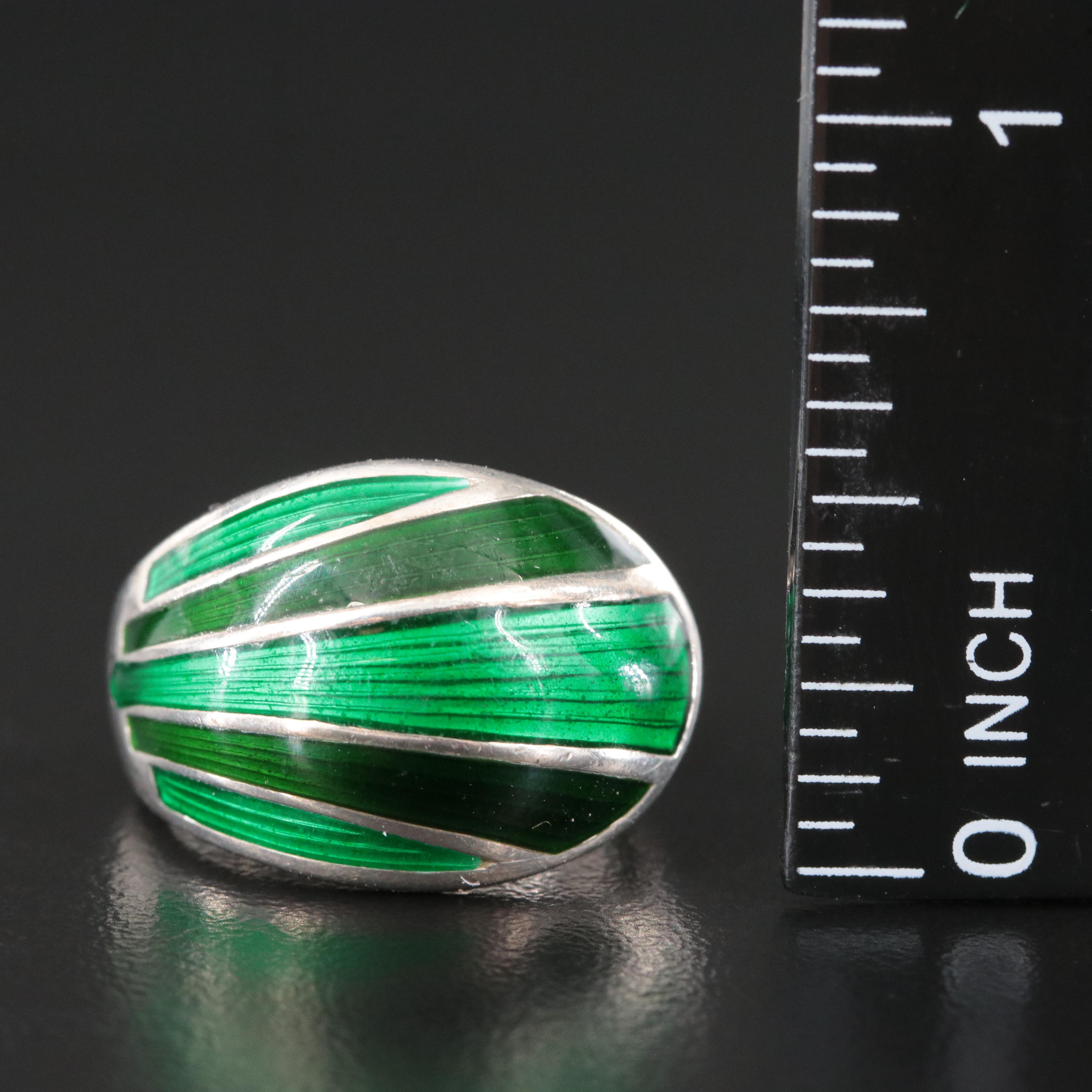 David Andersen Sterling Guilloché Enamel Dome Ring