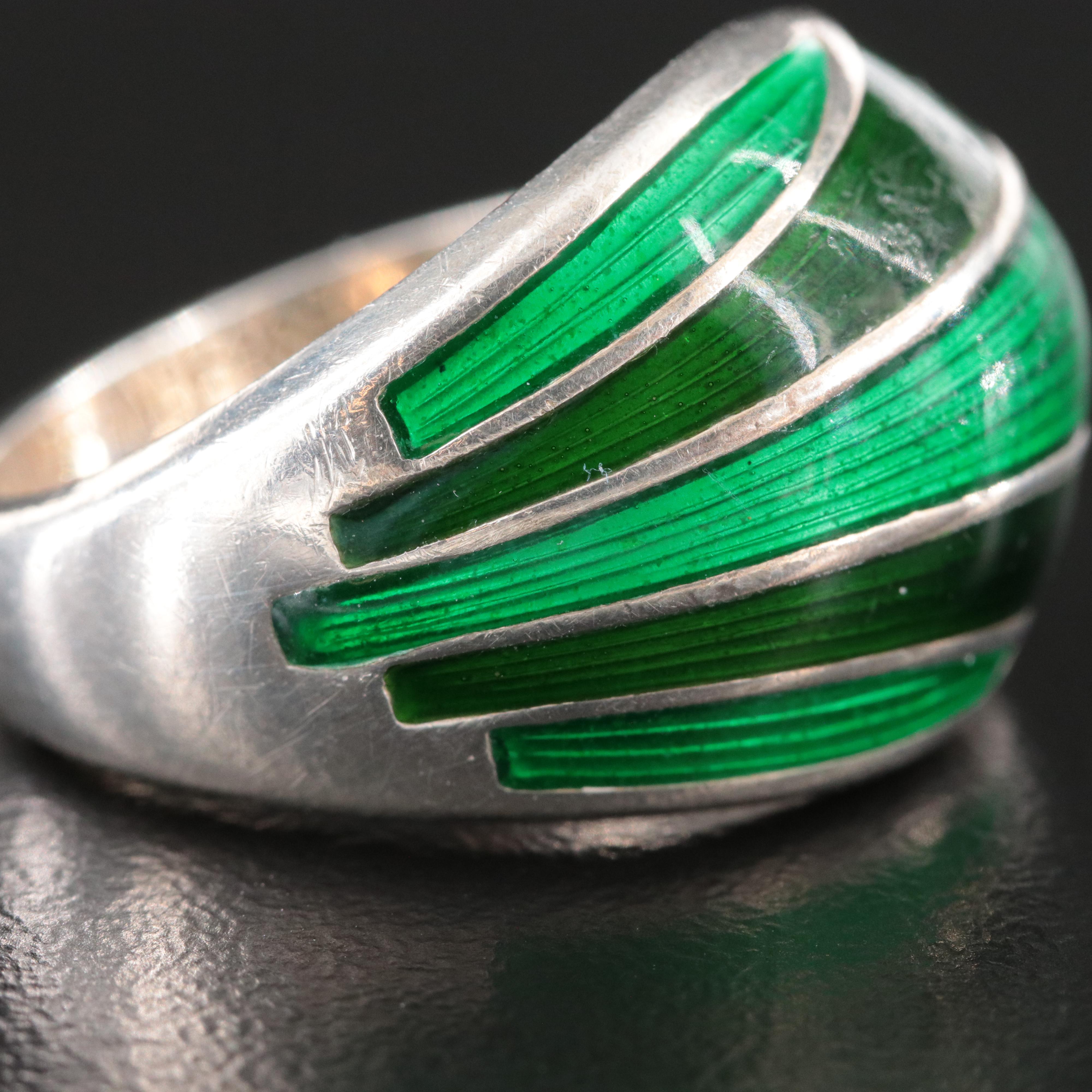 David Andersen Sterling Guilloché Enamel Dome Ring