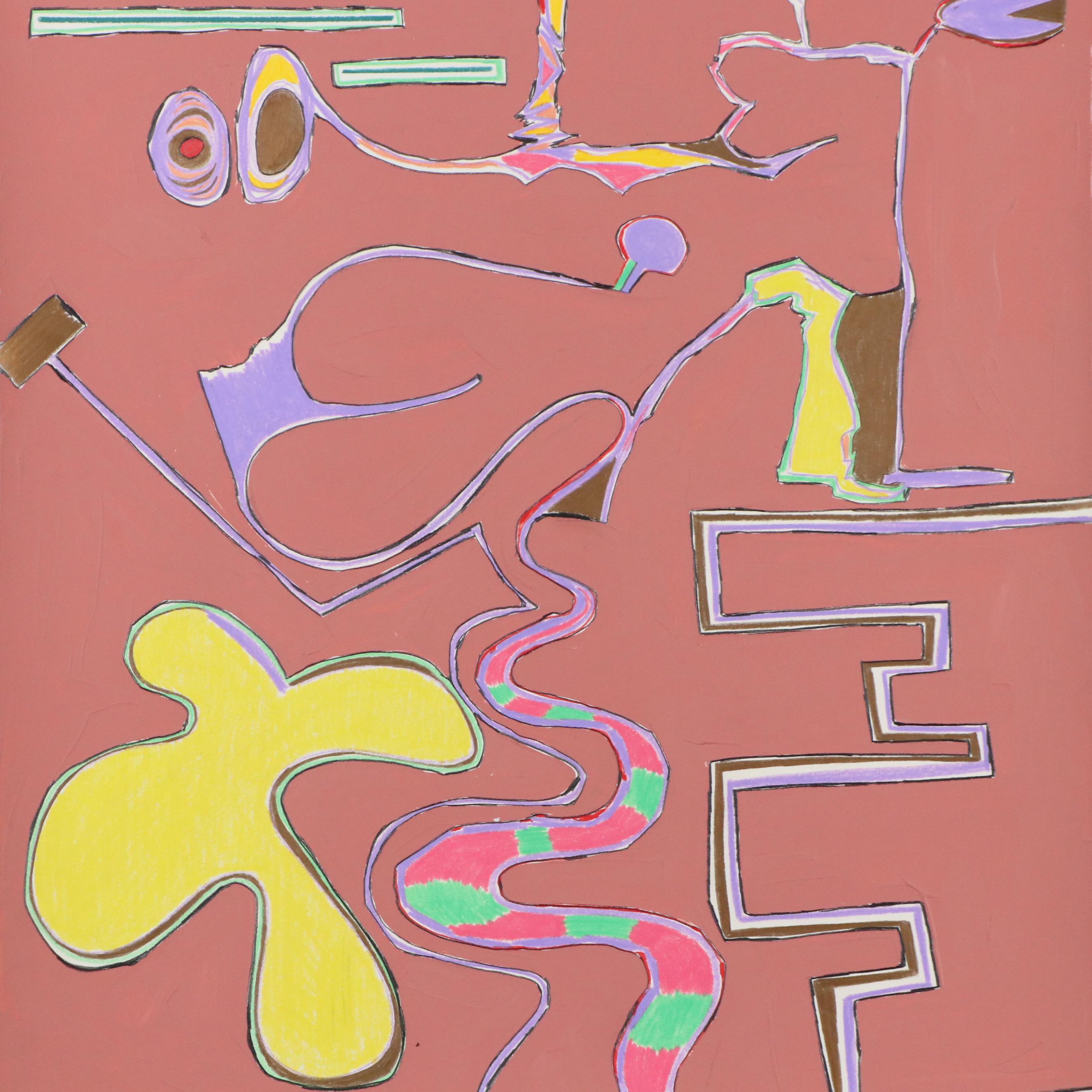 Harry Hilson Abstract Mixed Media Drawing, Late 20th Century