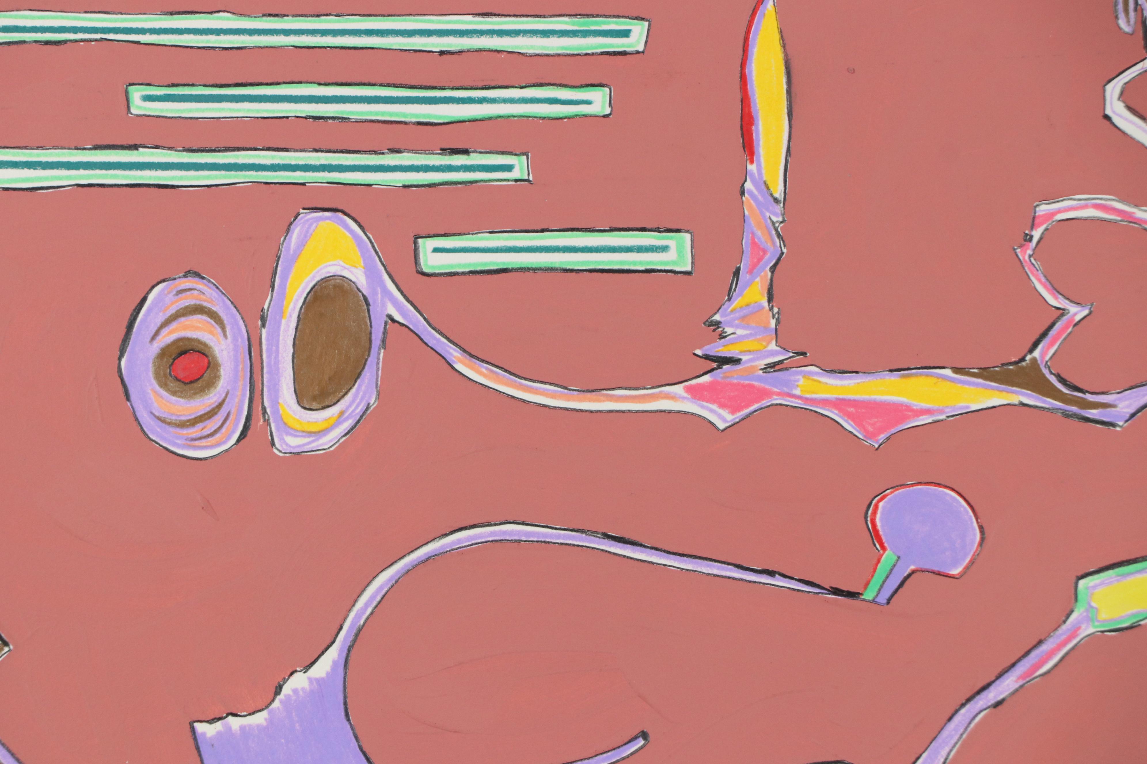 Harry Hilson Abstract Mixed Media Drawing, Late 20th Century