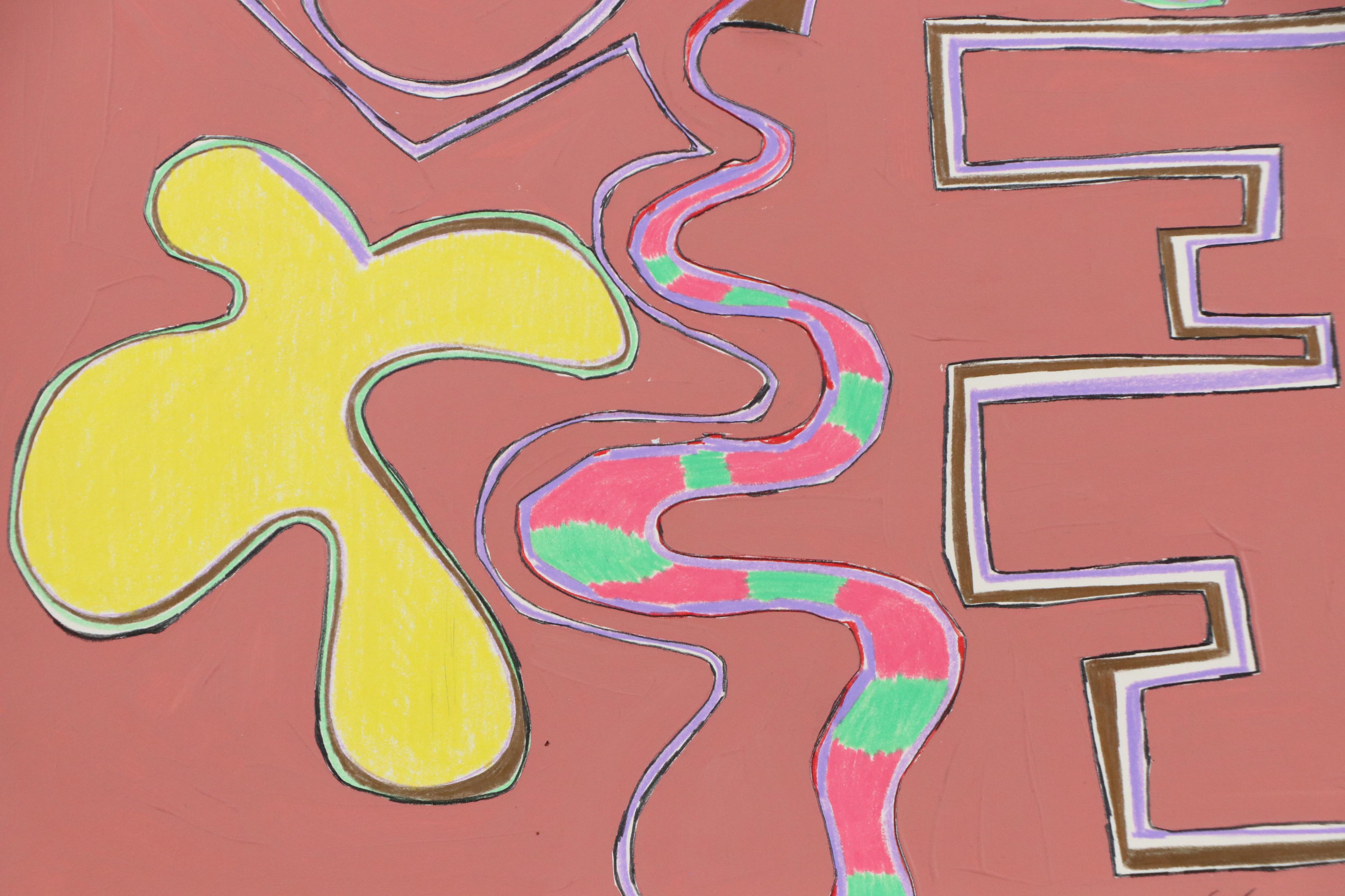 Harry Hilson Abstract Mixed Media Drawing, Late 20th Century