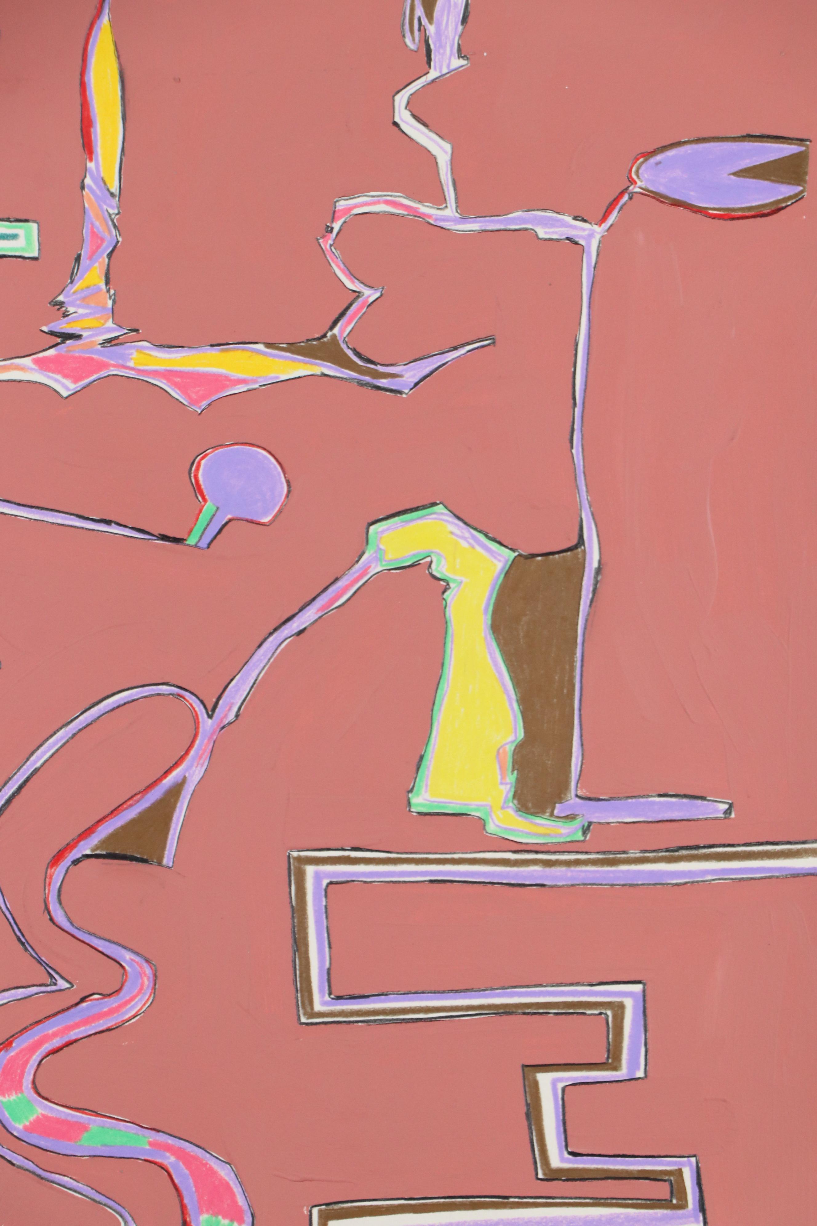 Harry Hilson Abstract Mixed Media Drawing, Late 20th Century