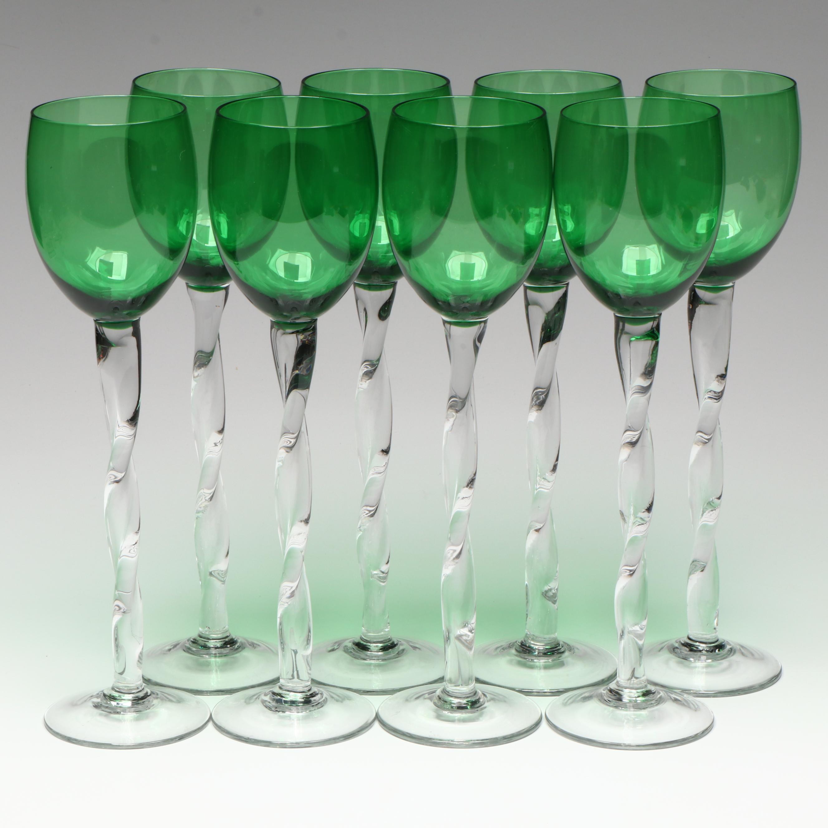 Twist Stem Green Cordial Glasses