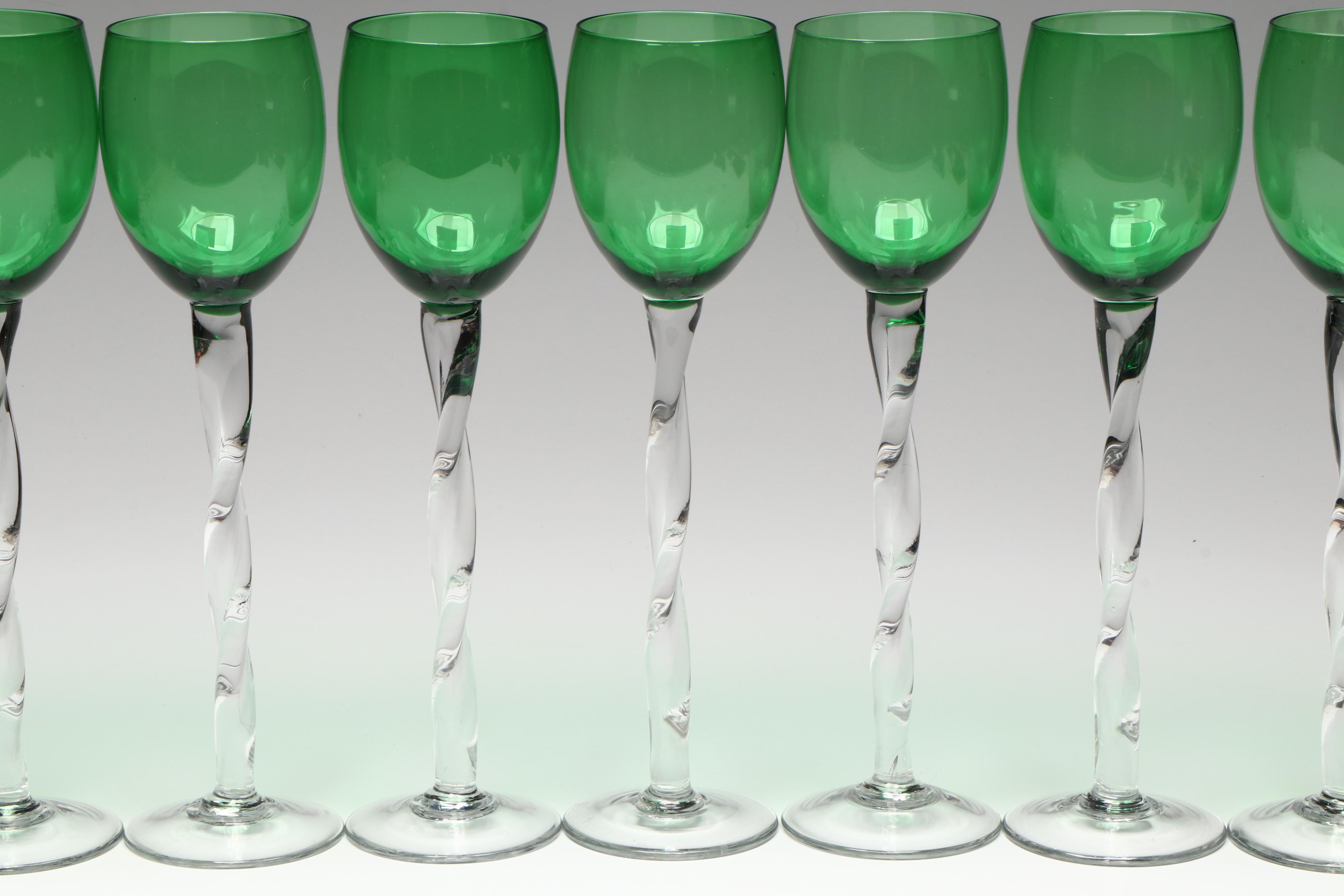 Twist Stem Green Cordial Glasses