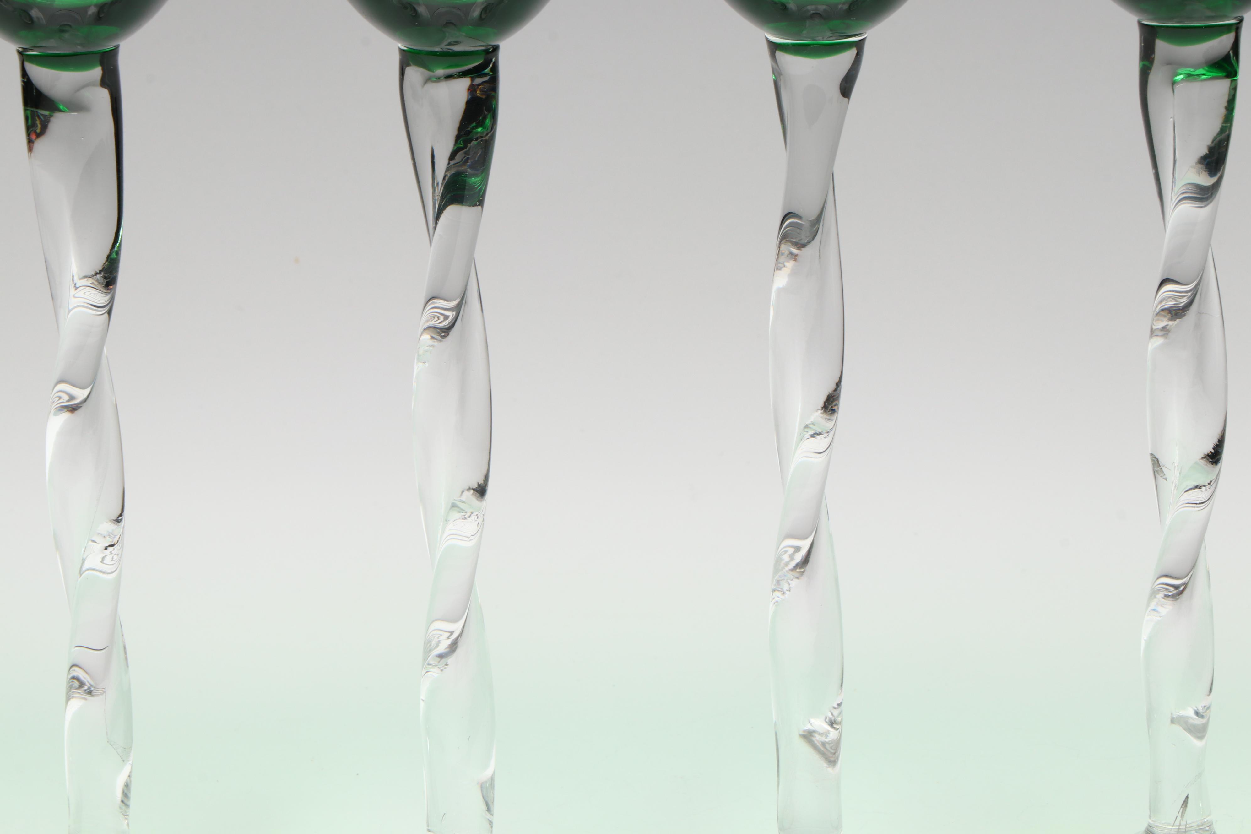 Twist Stem Green Cordial Glasses