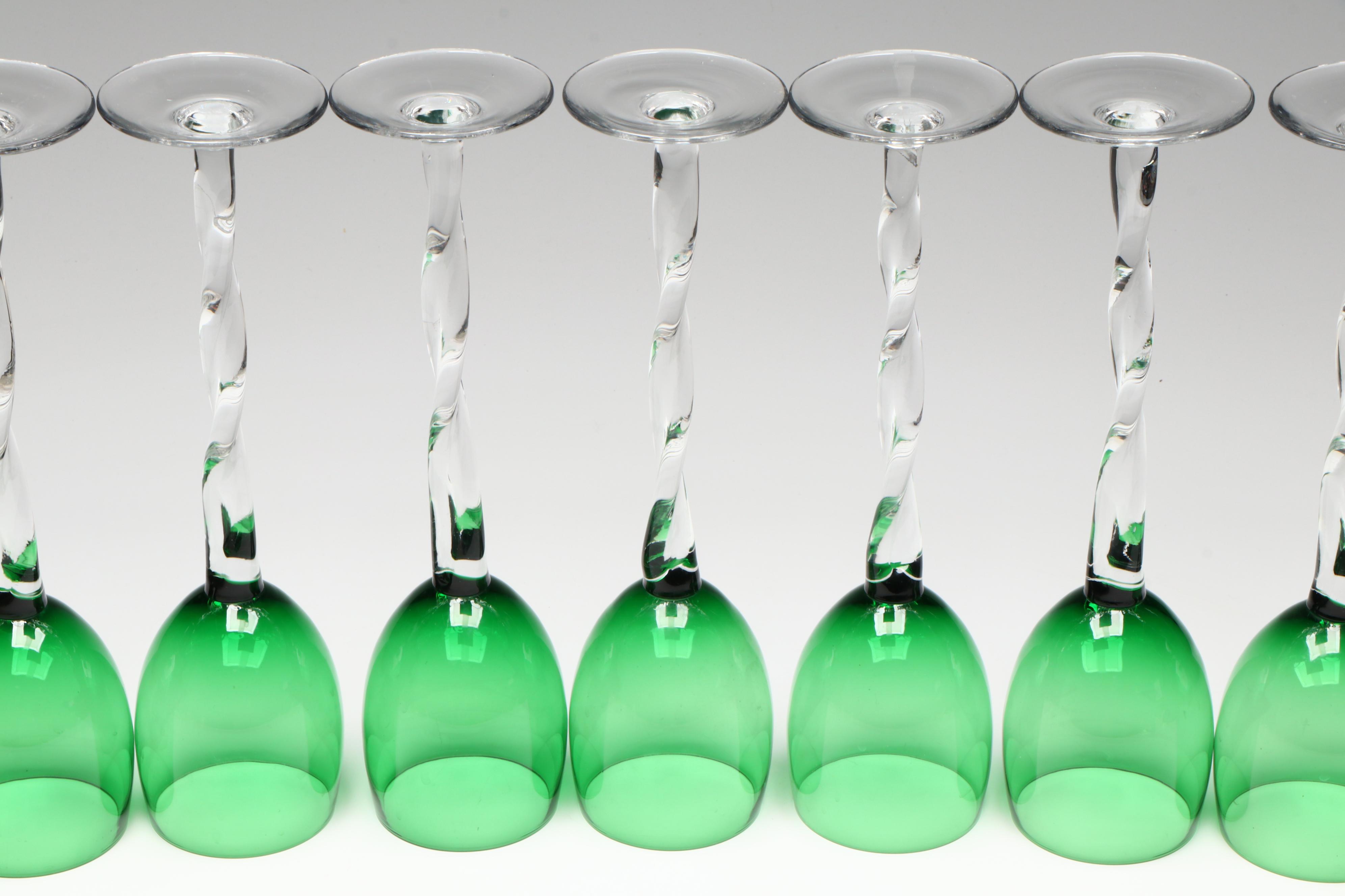 Twist Stem Green Cordial Glasses