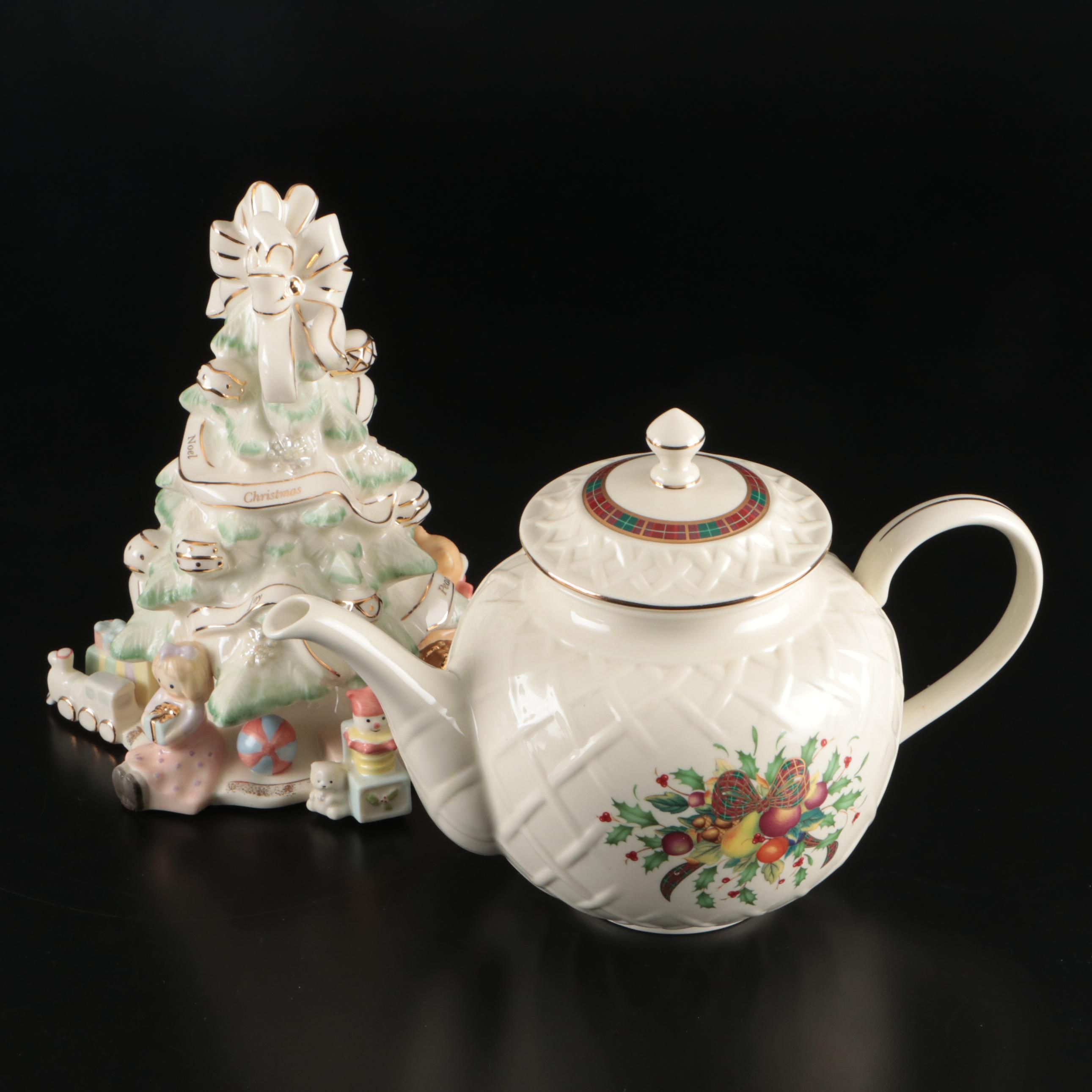 Lenox "Holiday Tartan" Teapot with Holiday Traditions Ceramic Christmas Tree