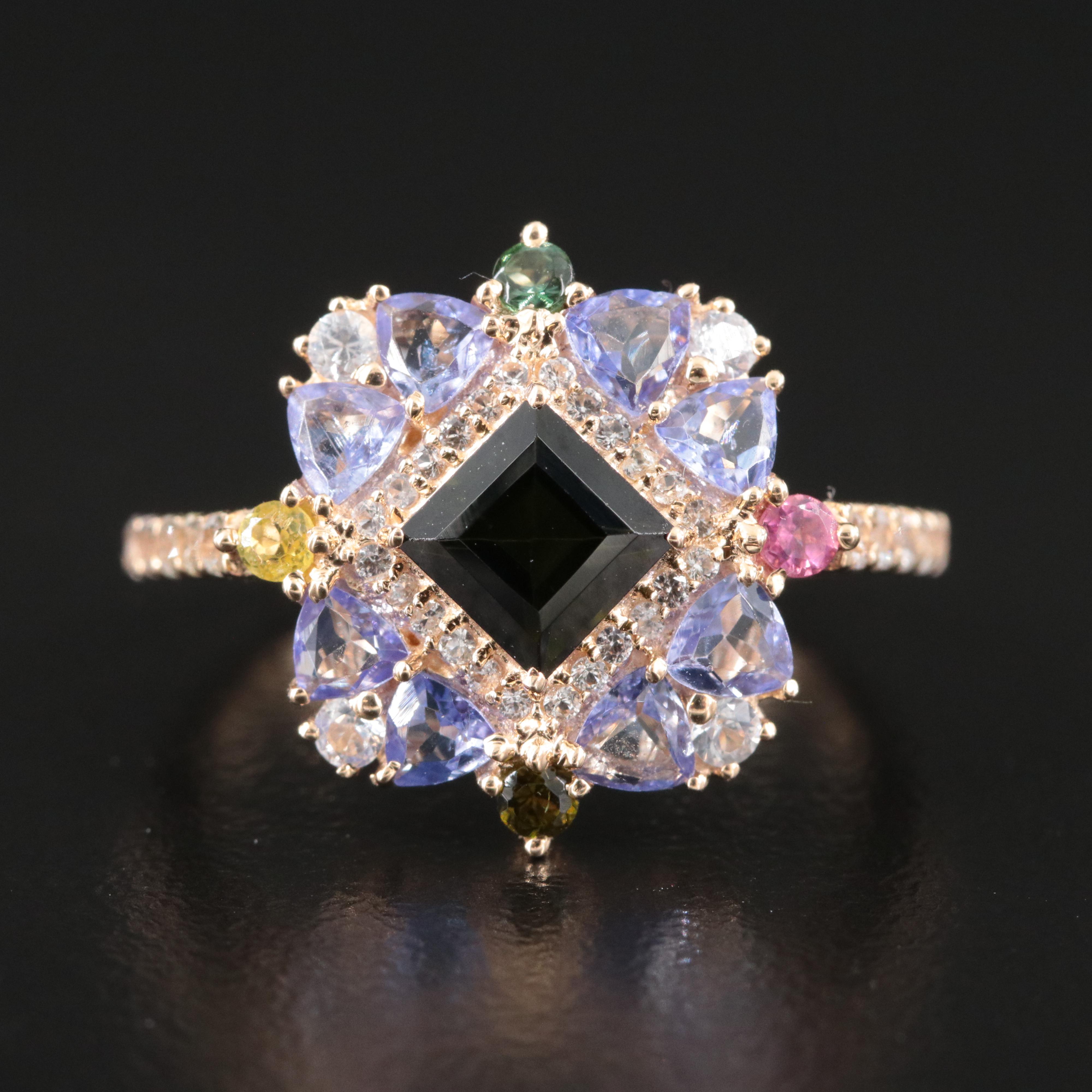 14K Tourmaline, Tanzanite and White Sapphire Ring