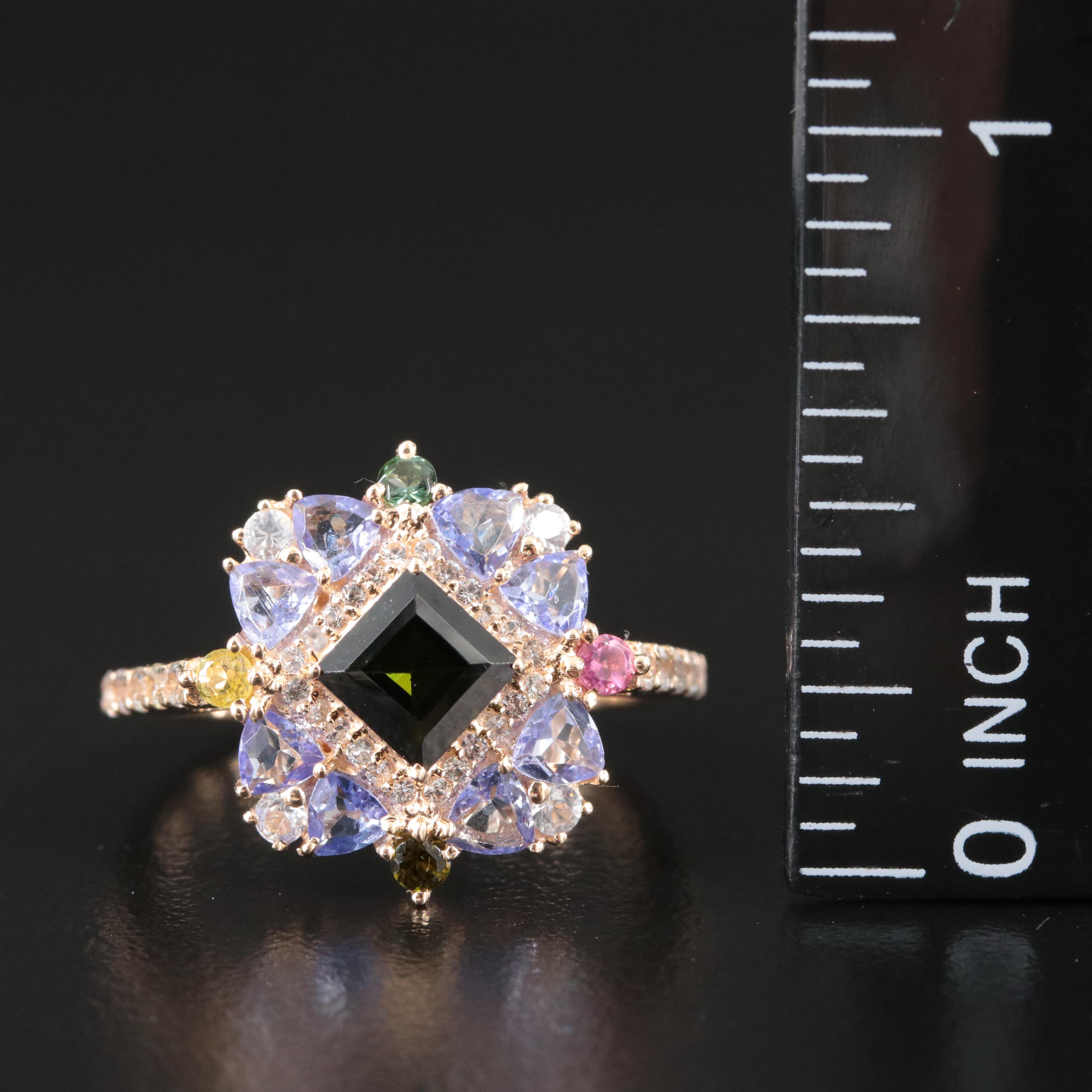 14K Tourmaline, Tanzanite and White Sapphire Ring