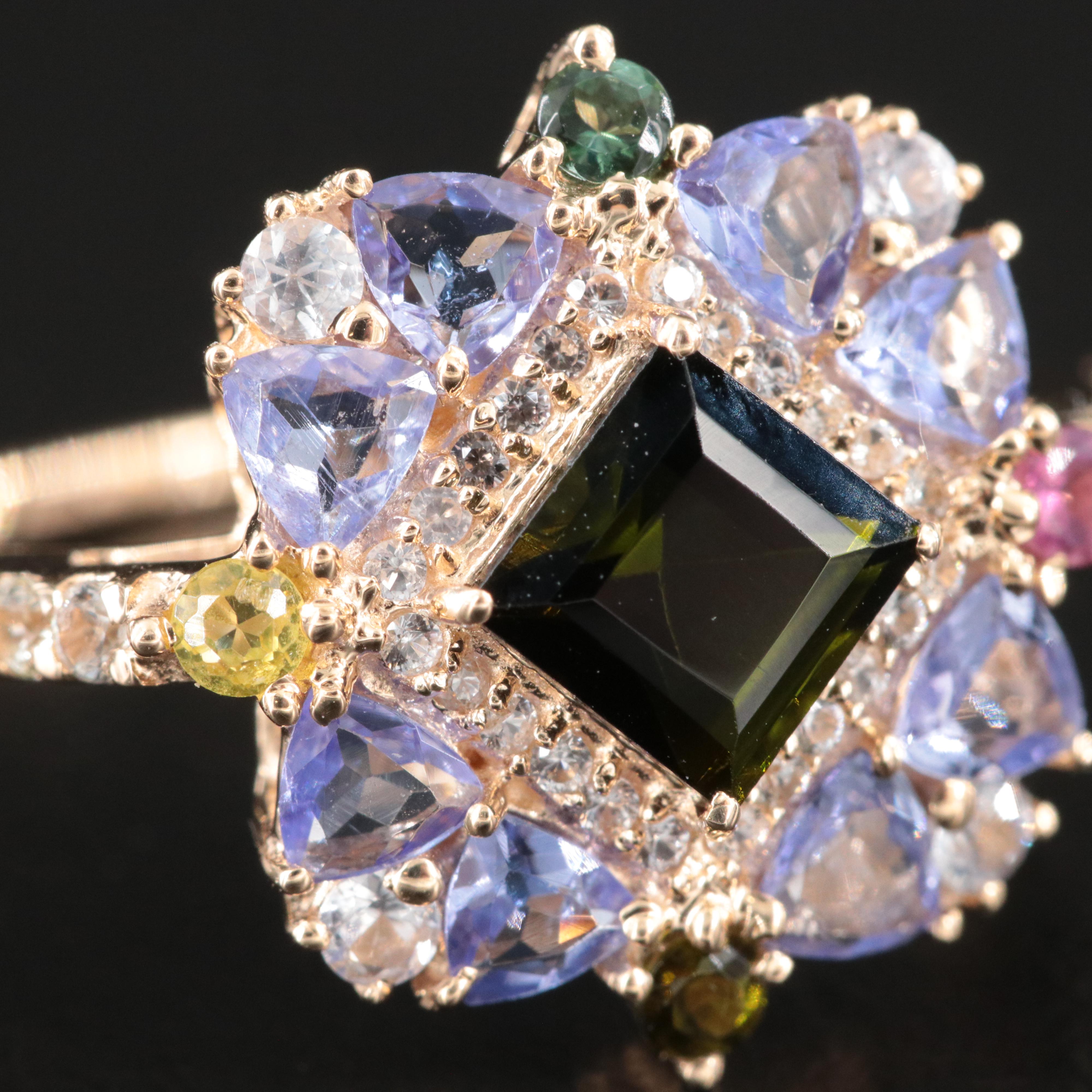 14K Tourmaline, Tanzanite and White Sapphire Ring
