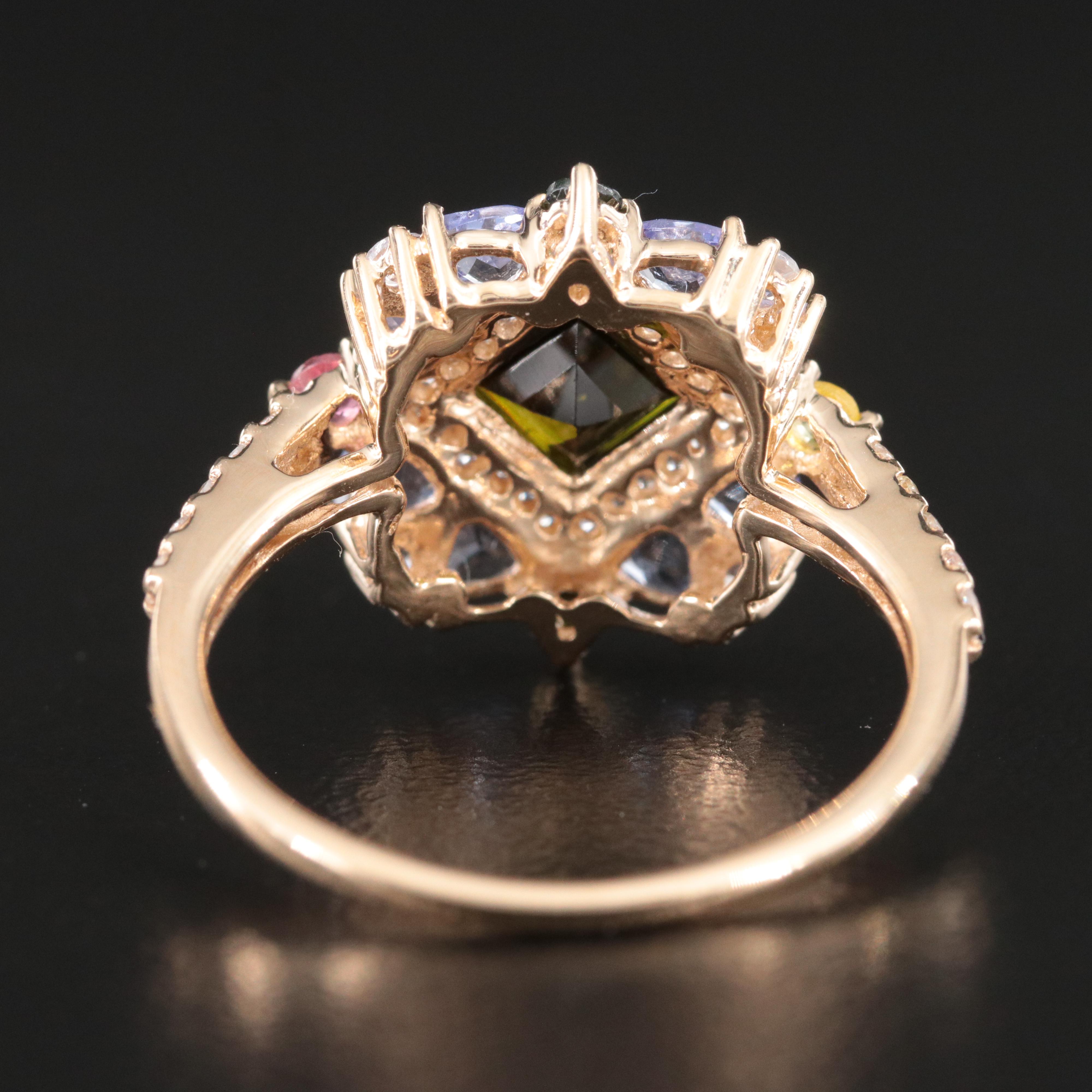 14K Tourmaline, Tanzanite and White Sapphire Ring