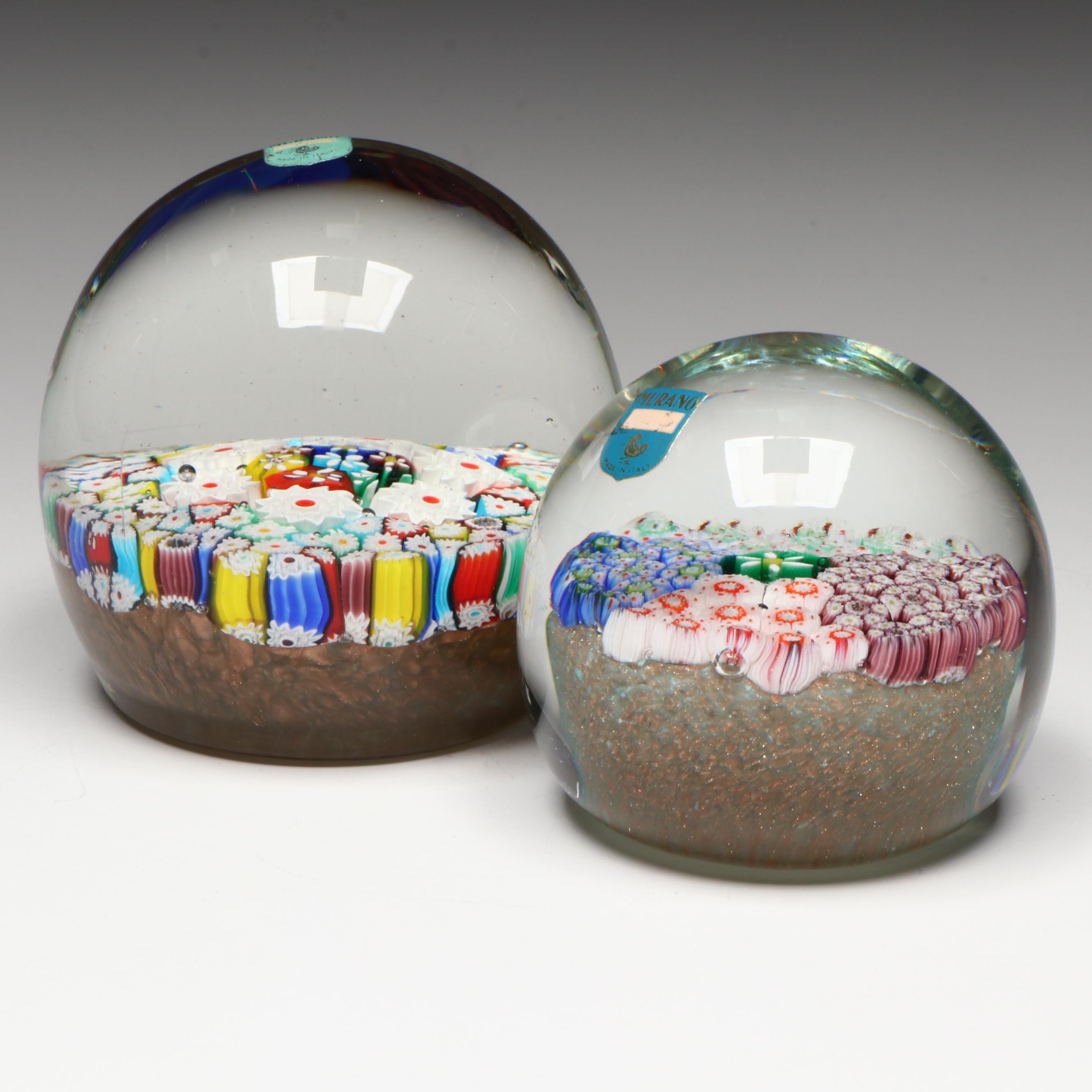 Murano Millefiori Art Glass Paperweights, Mid-20th Century