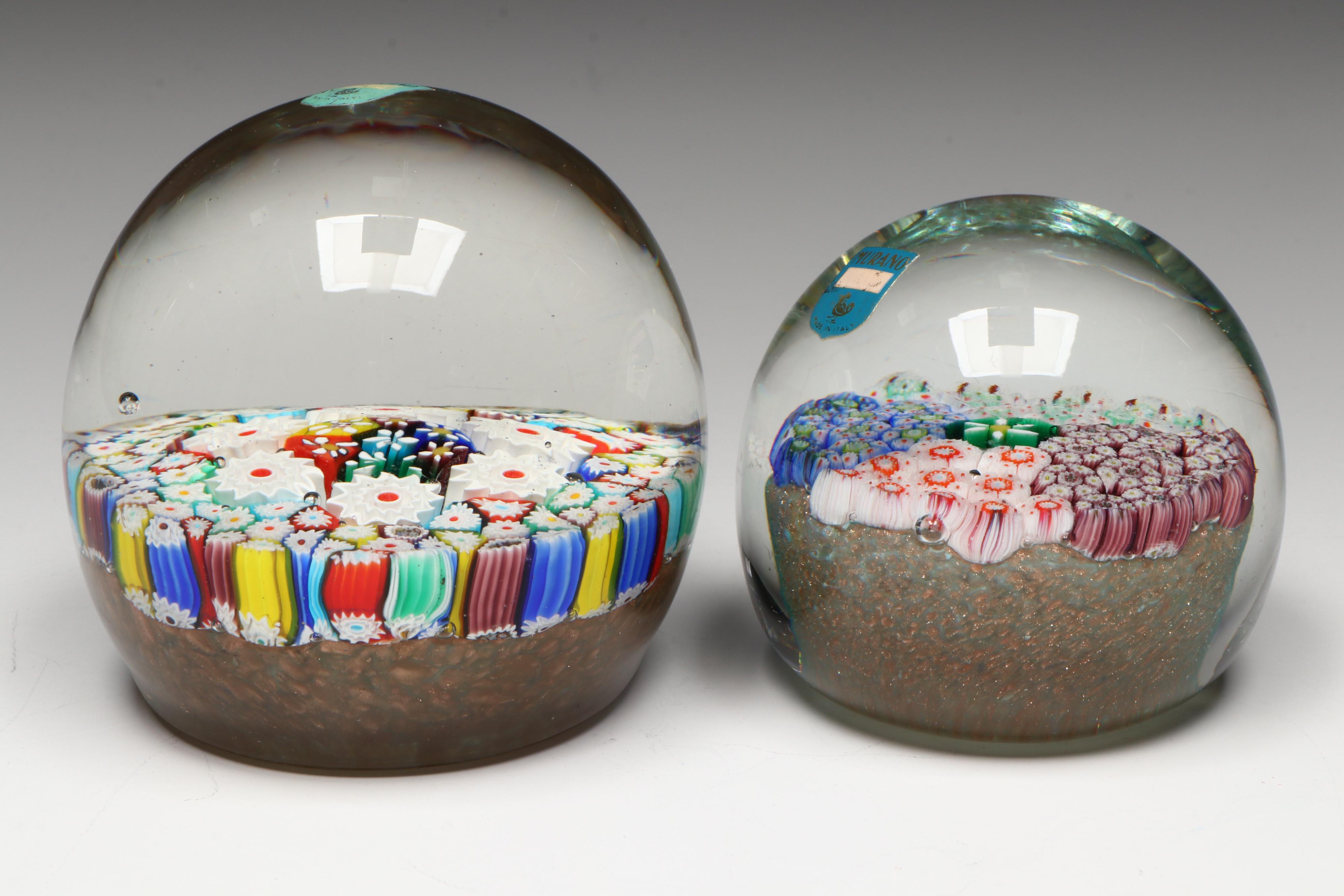 Murano Millefiori Art Glass Paperweights, Mid-20th Century