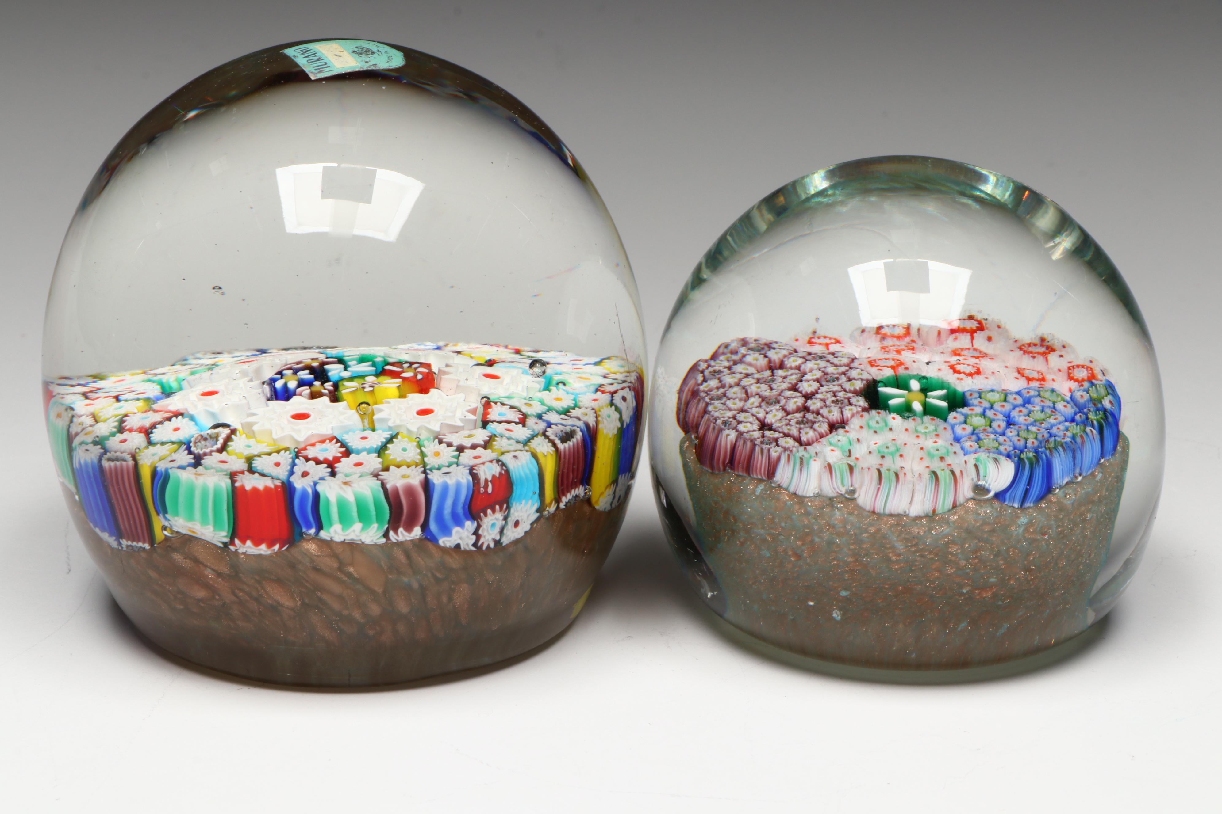 Murano Millefiori Art Glass Paperweights, Mid-20th Century