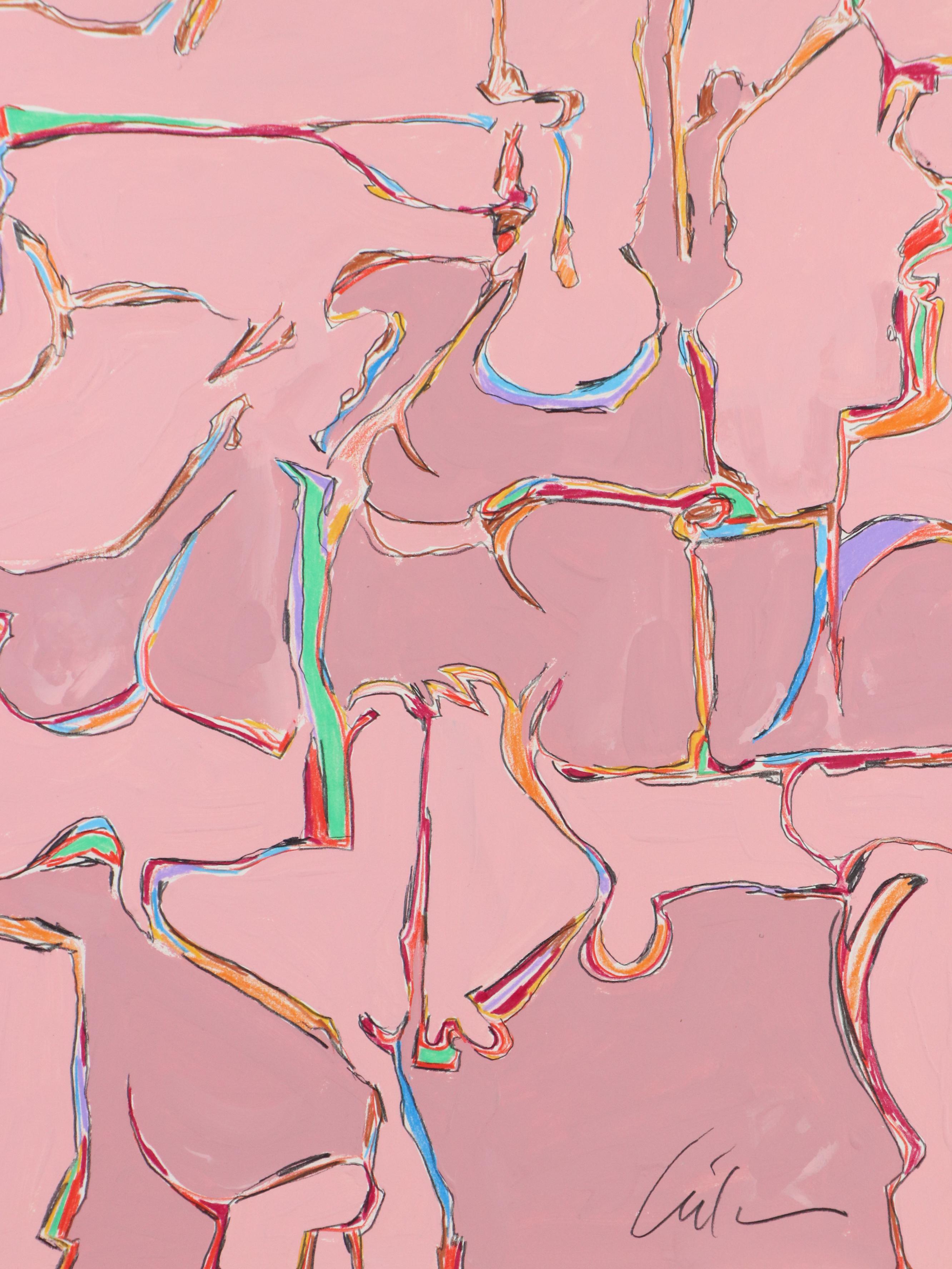 Harry Hilson Abstract Mixed Media Painting "Composition with Pink," 1982