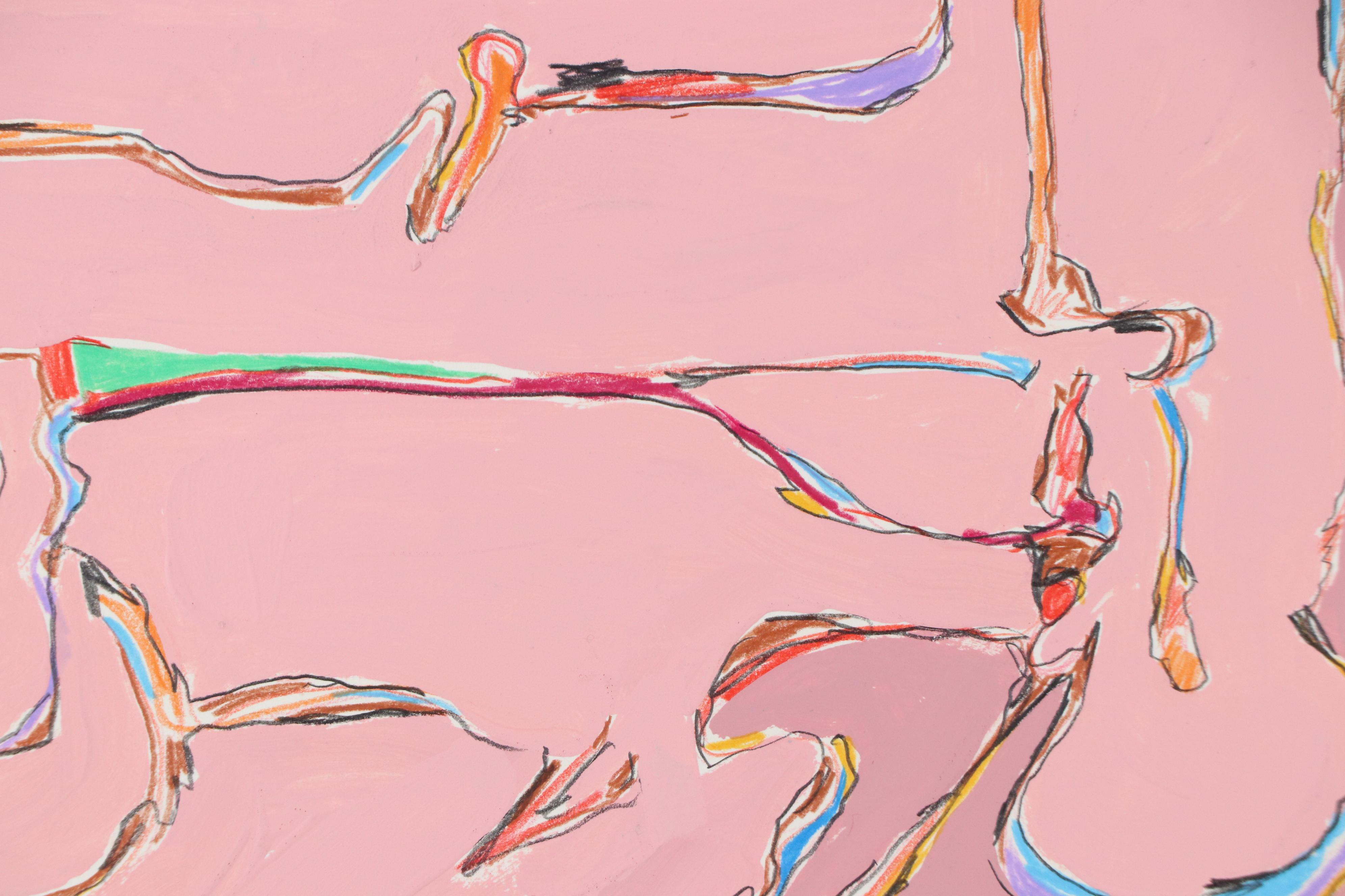 Harry Hilson Abstract Mixed Media Painting "Composition with Pink," 1982