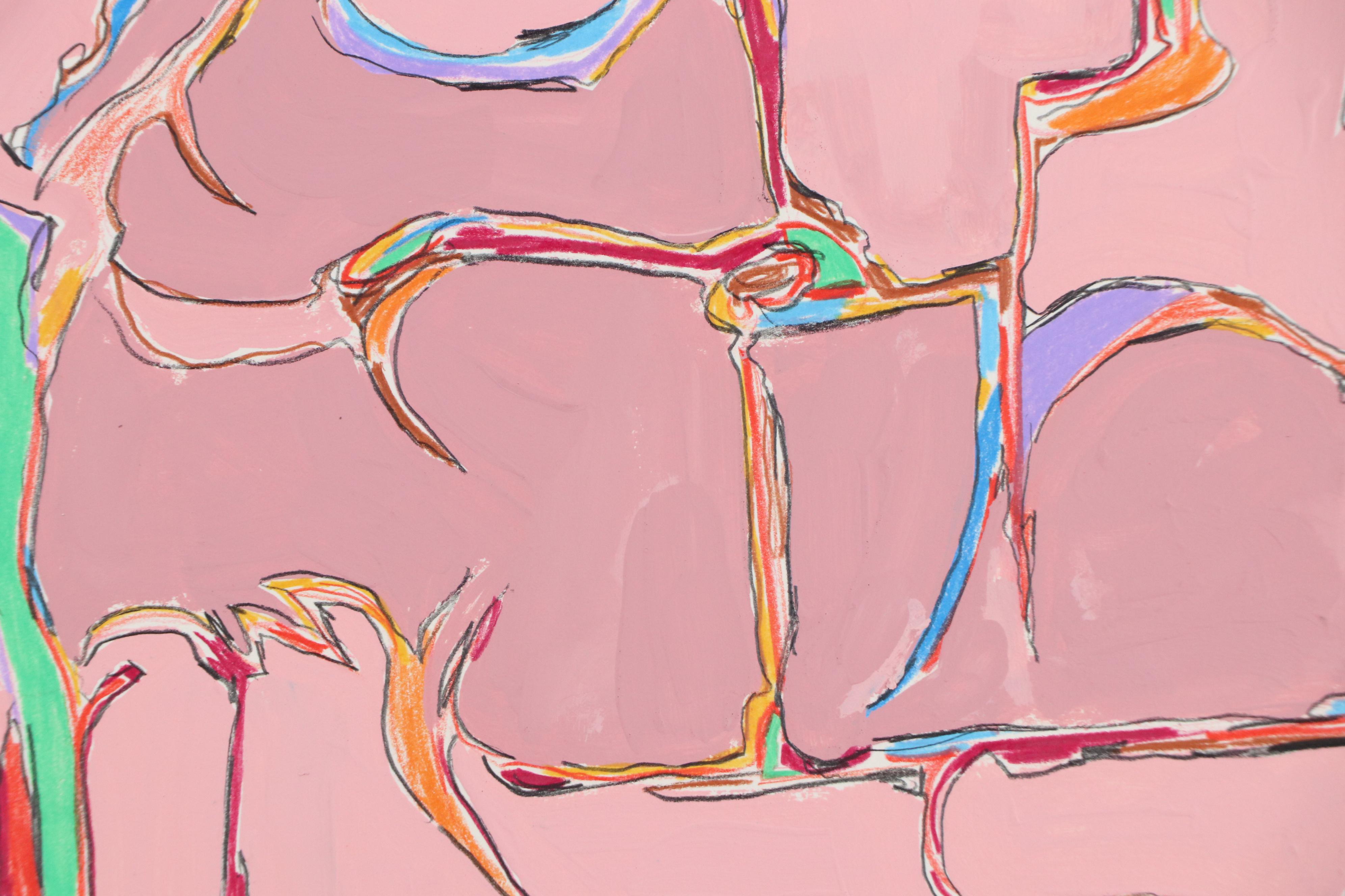 Harry Hilson Abstract Mixed Media Painting "Composition with Pink," 1982