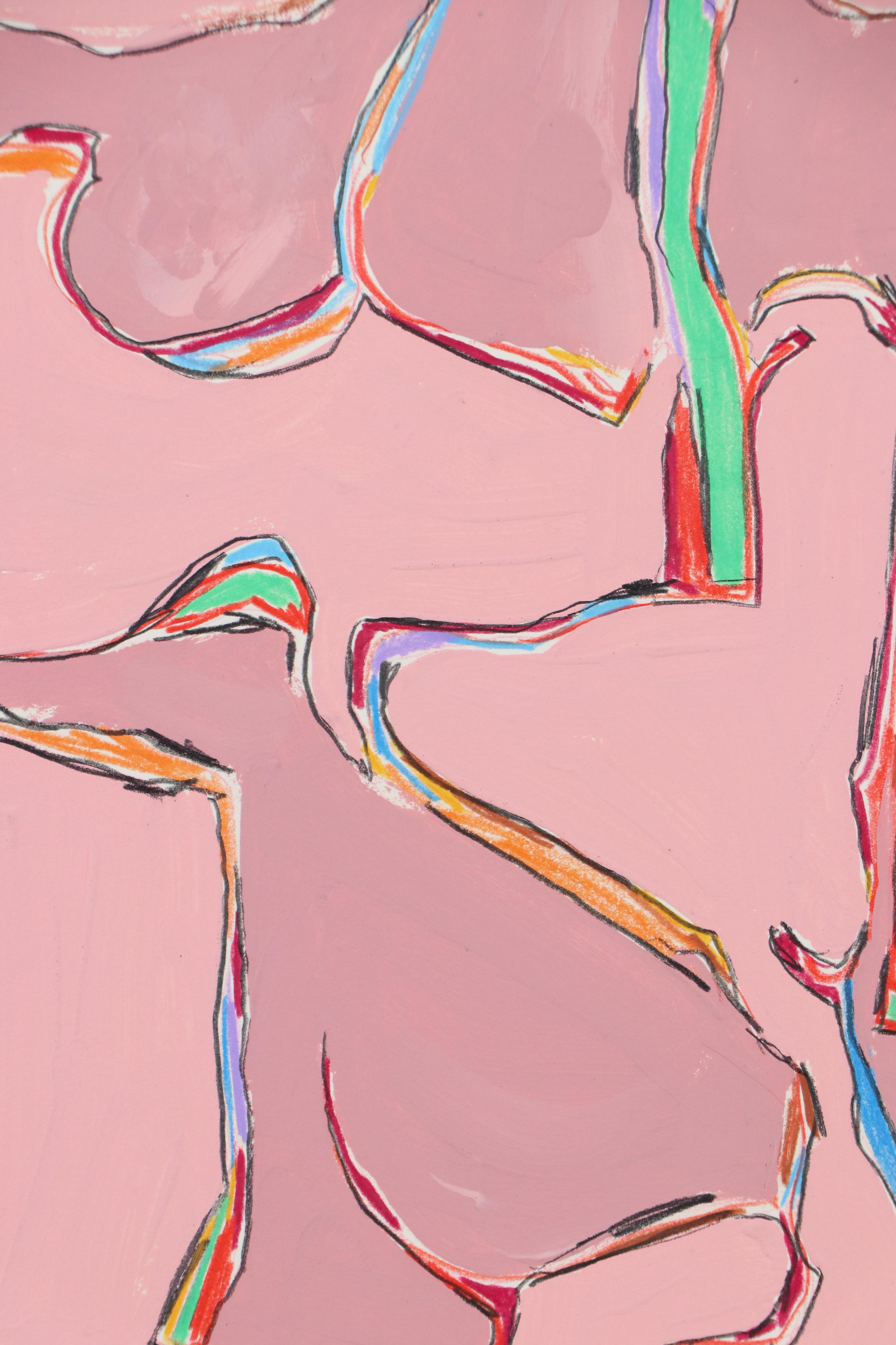 Harry Hilson Abstract Mixed Media Painting "Composition with Pink," 1982