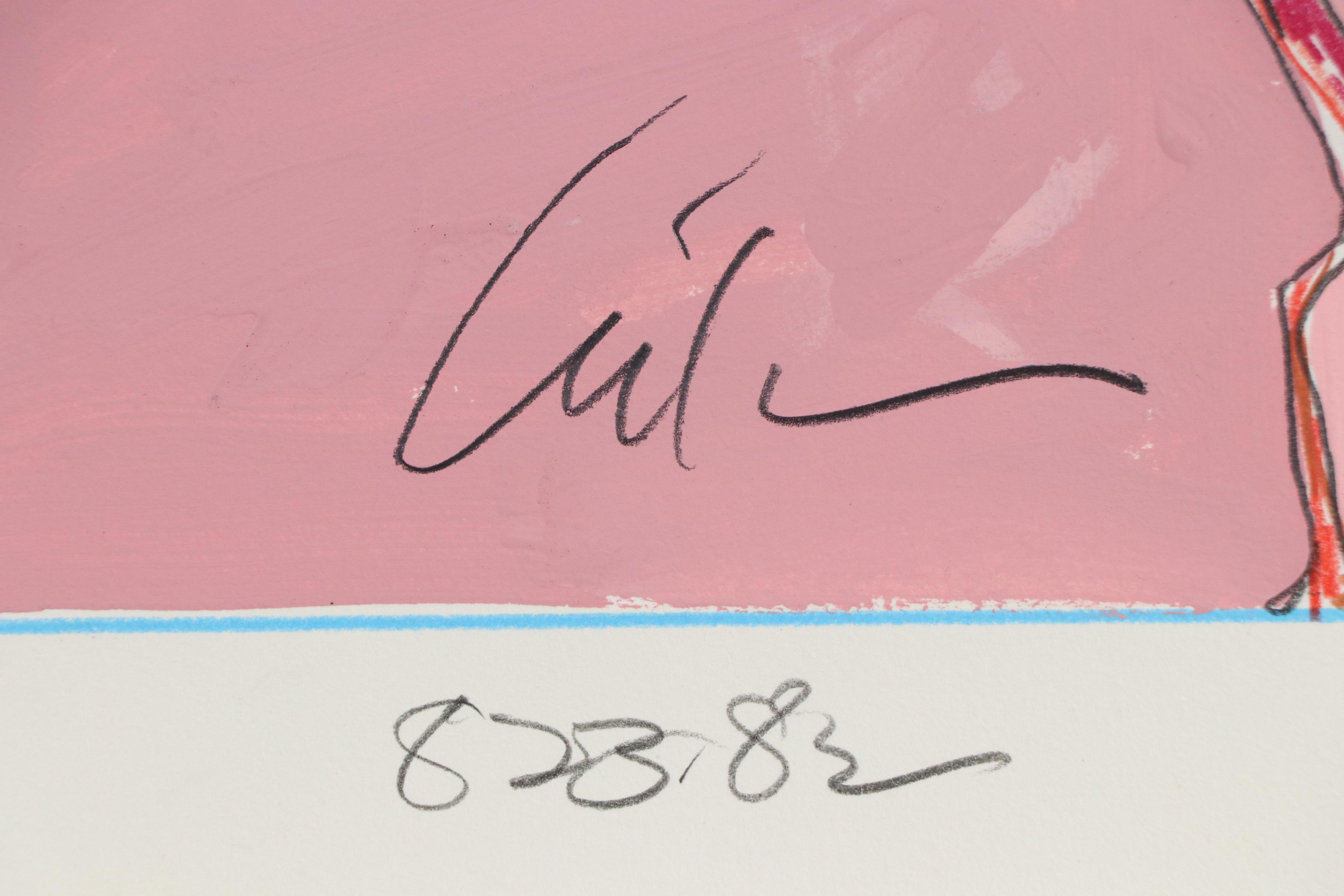 Harry Hilson Abstract Mixed Media Painting "Composition with Pink," 1982