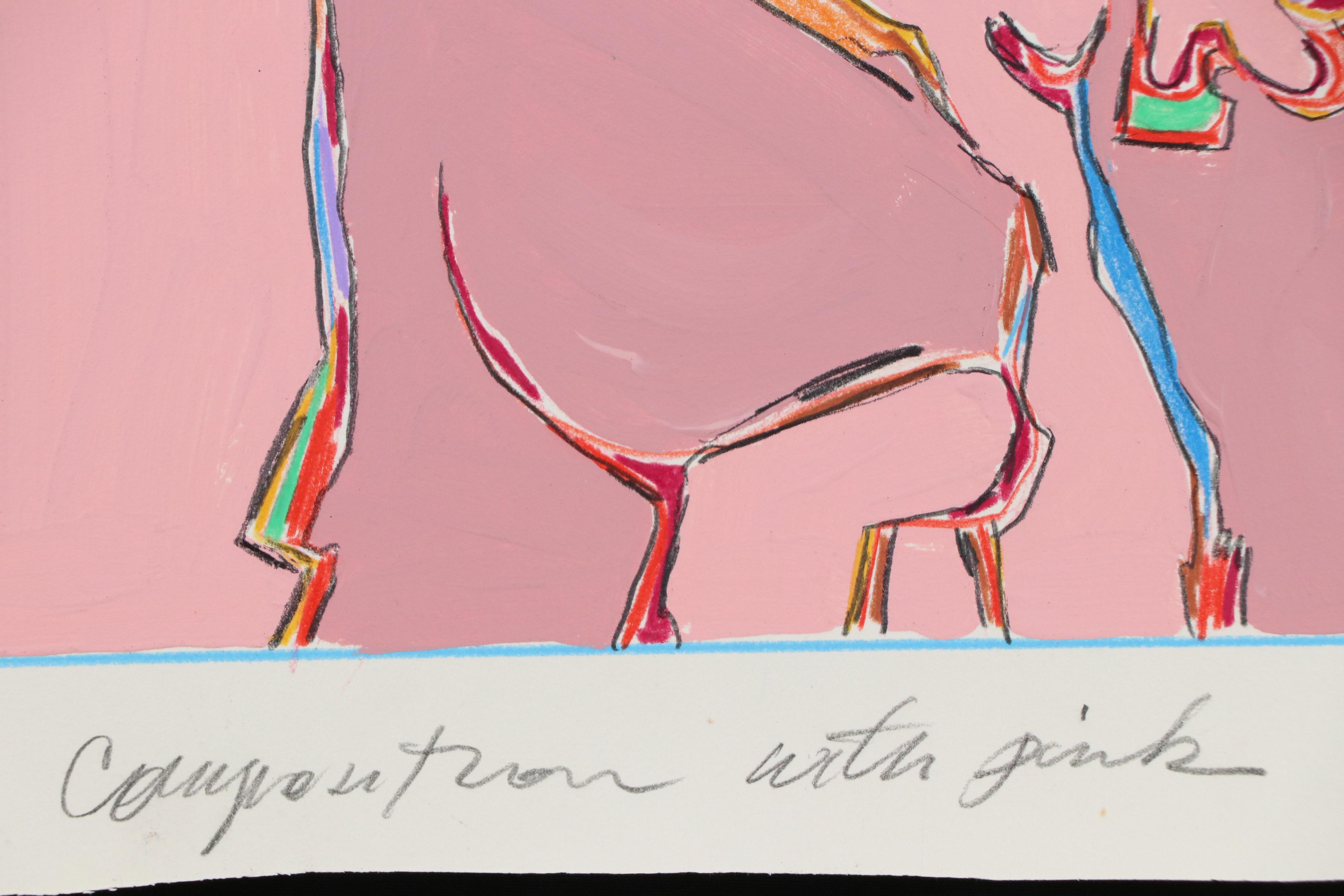 Harry Hilson Abstract Mixed Media Painting "Composition with Pink," 1982