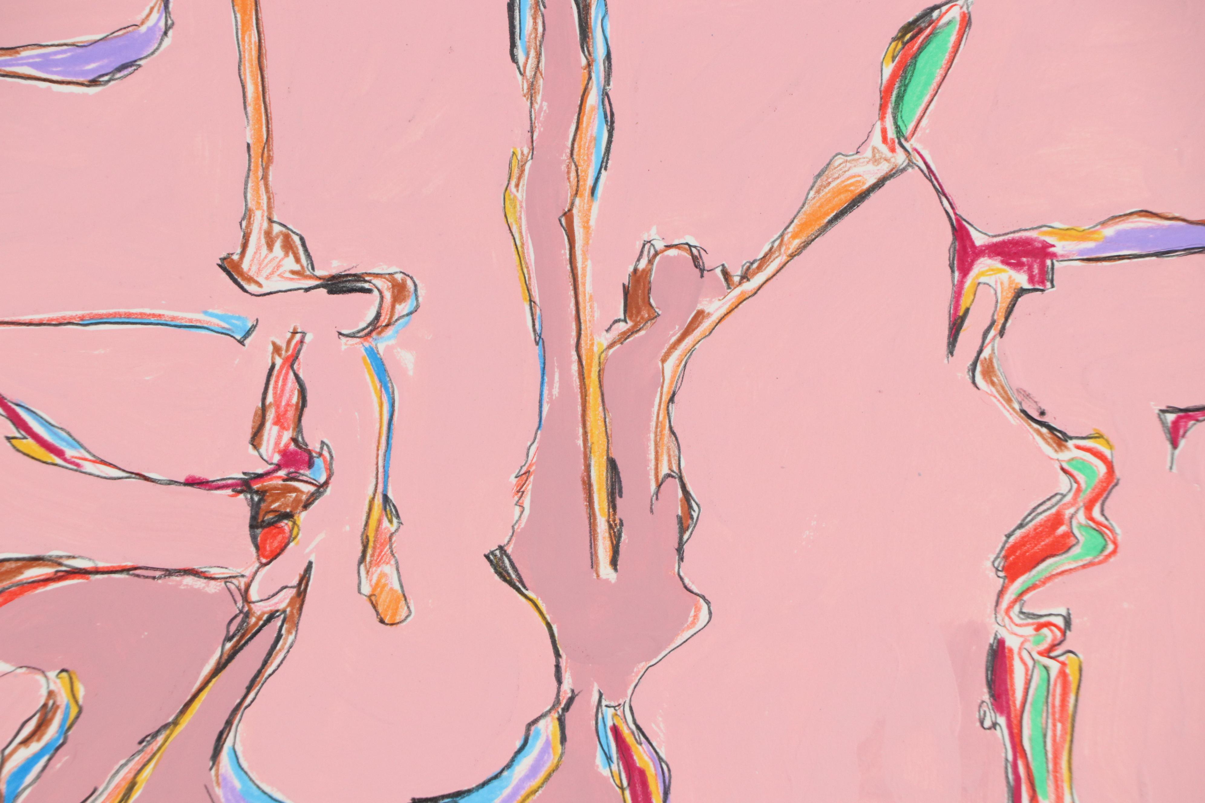 Harry Hilson Abstract Mixed Media Painting "Composition with Pink," 1982