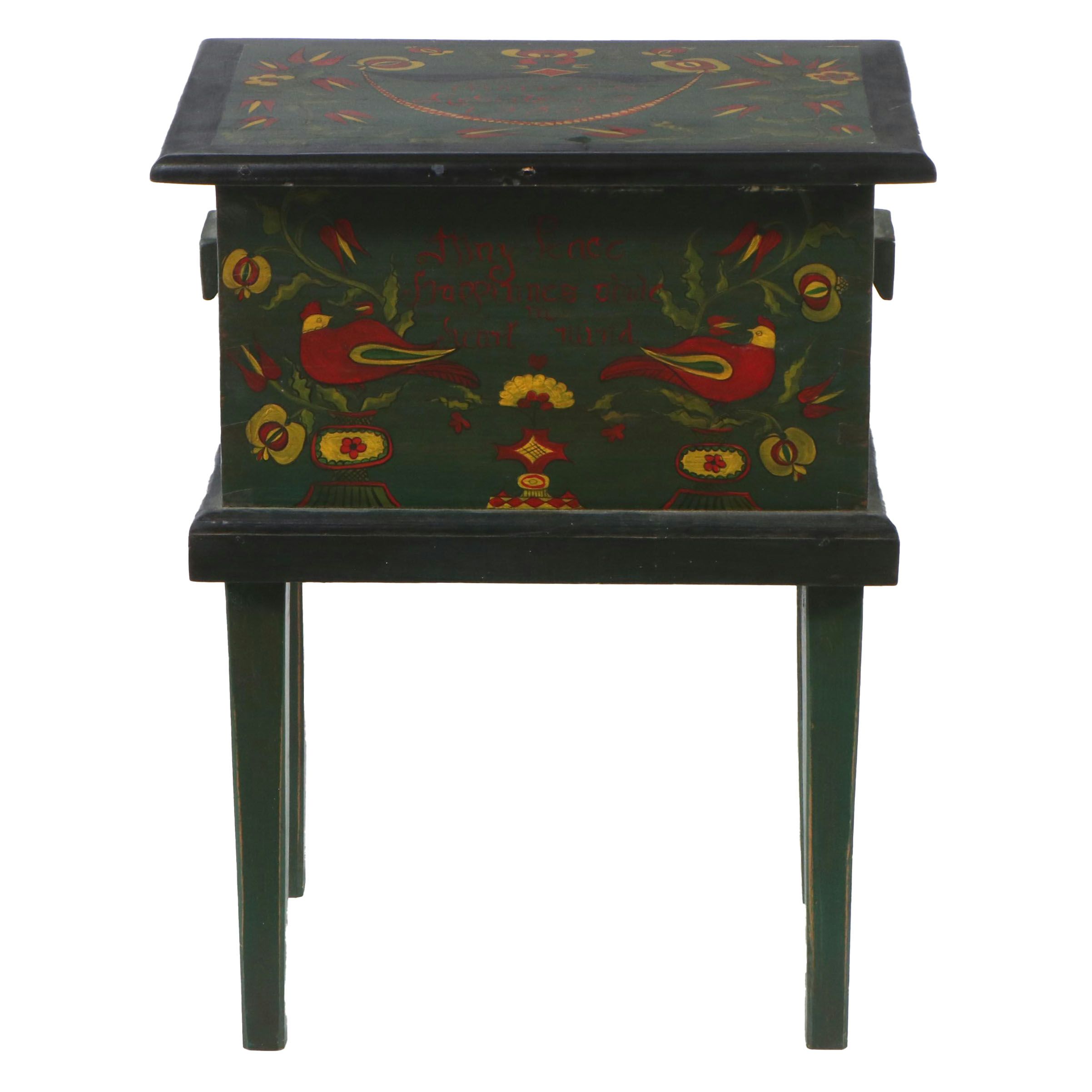Folk Art Style Paint-Decorated Wood Chest on Stand, 1985