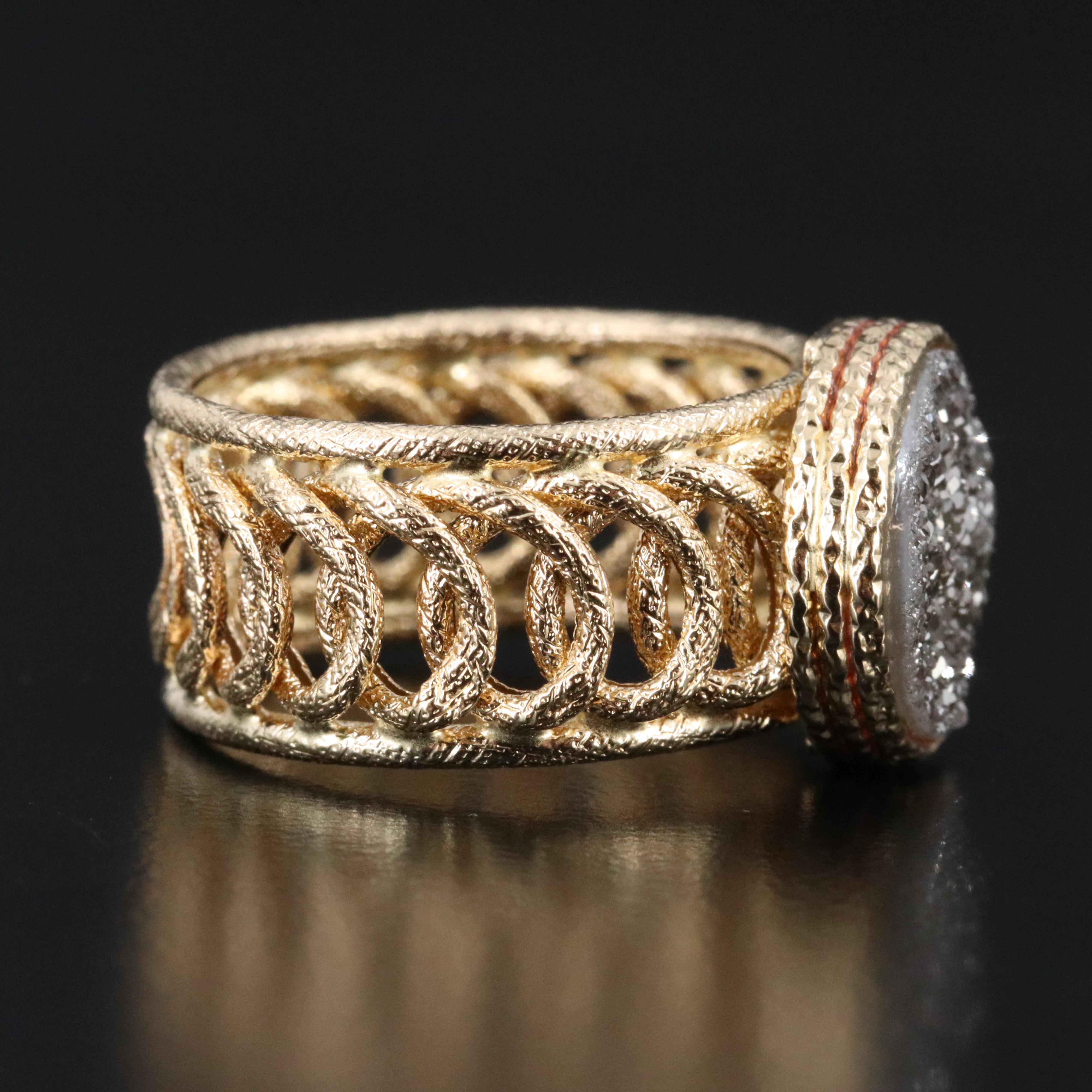 Electroform Druzy Ring with Circular Design