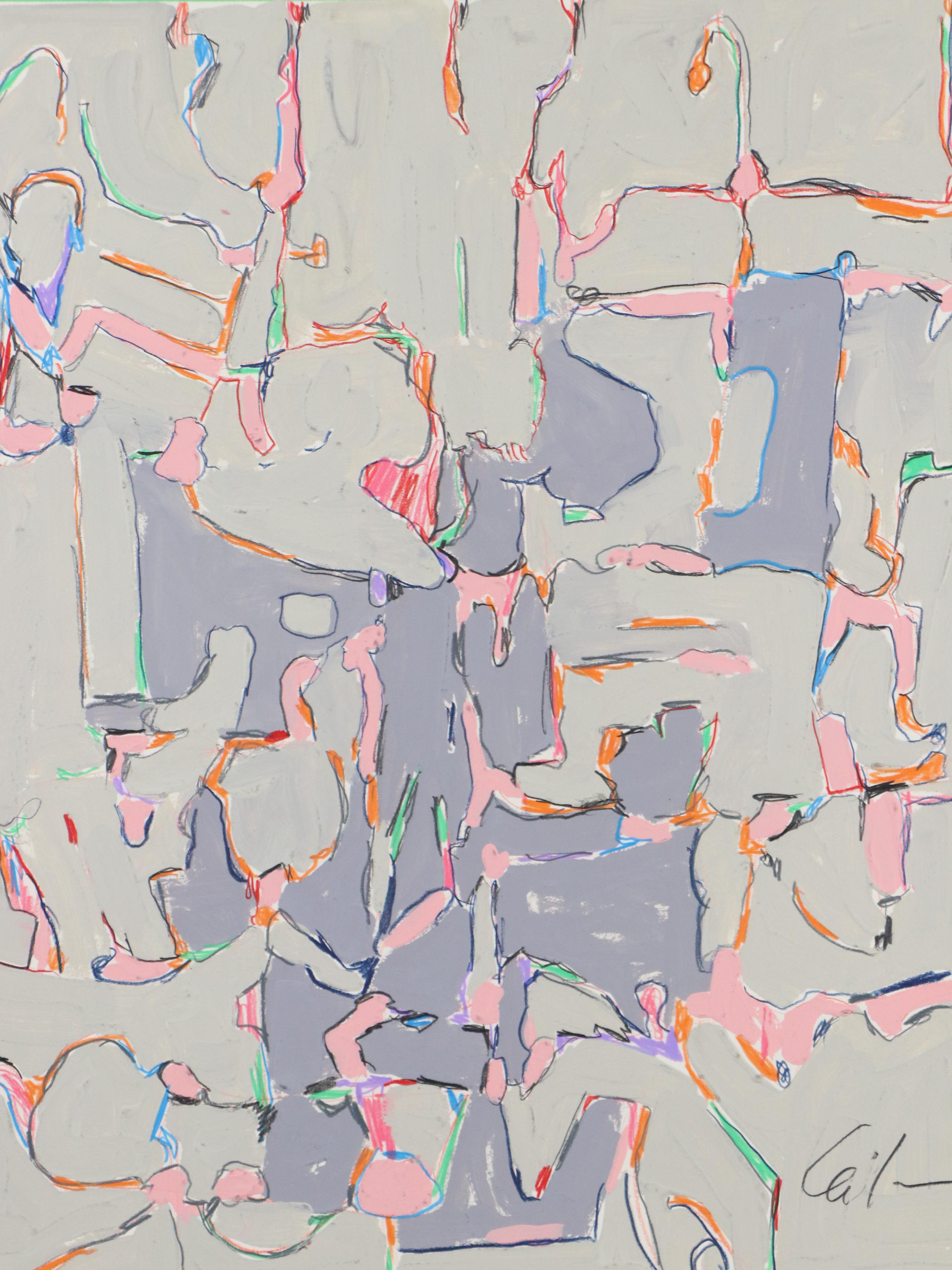 Harry Hilson Abstract Mixed Media Painting "Composition in Grey," 1982